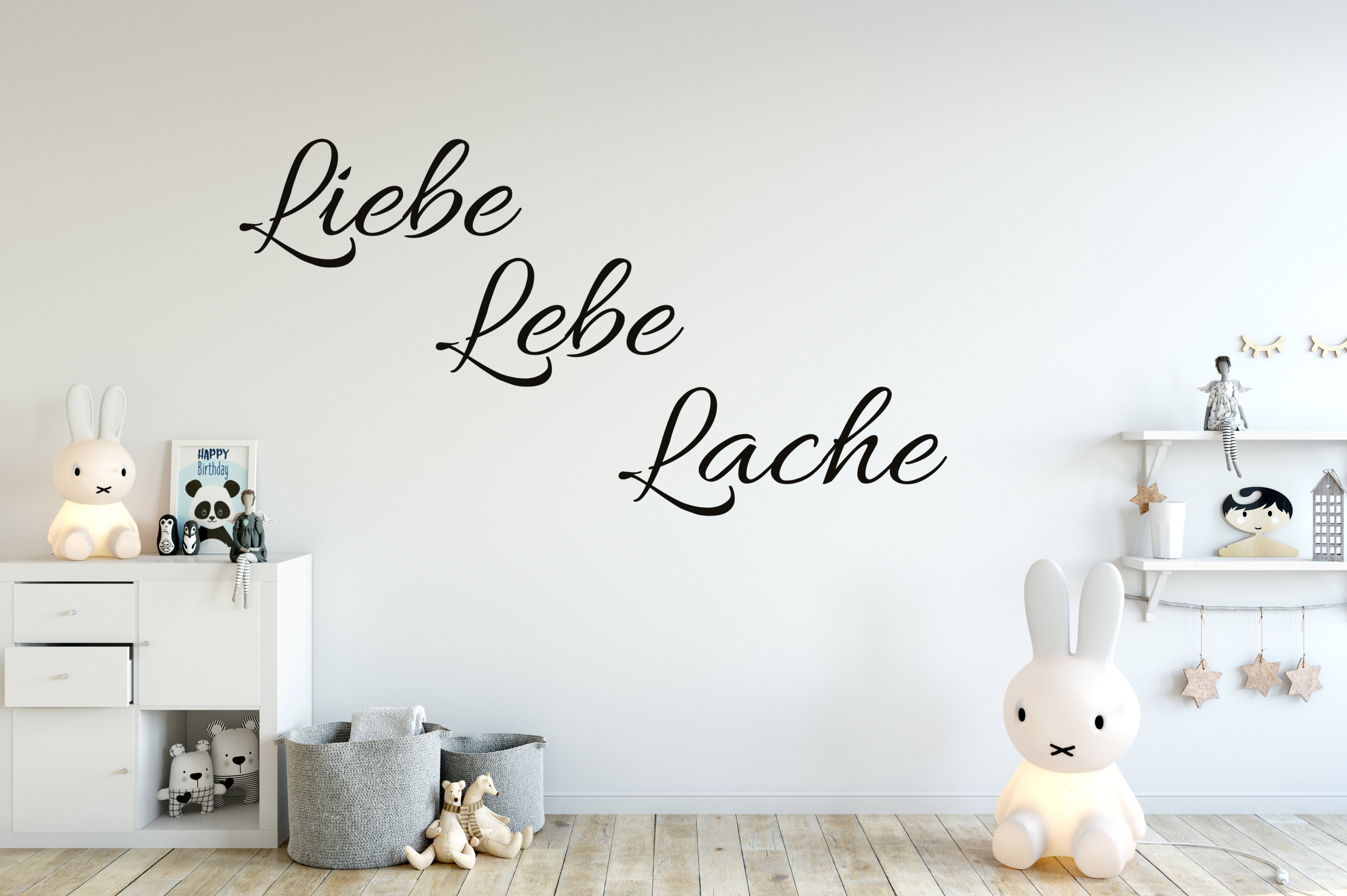 Wandtattoo Aufkleber Kinderzimmer LIEBE LEBE LACHE selbstklebend in weiß Deko Wohnzimmer Schlafzim