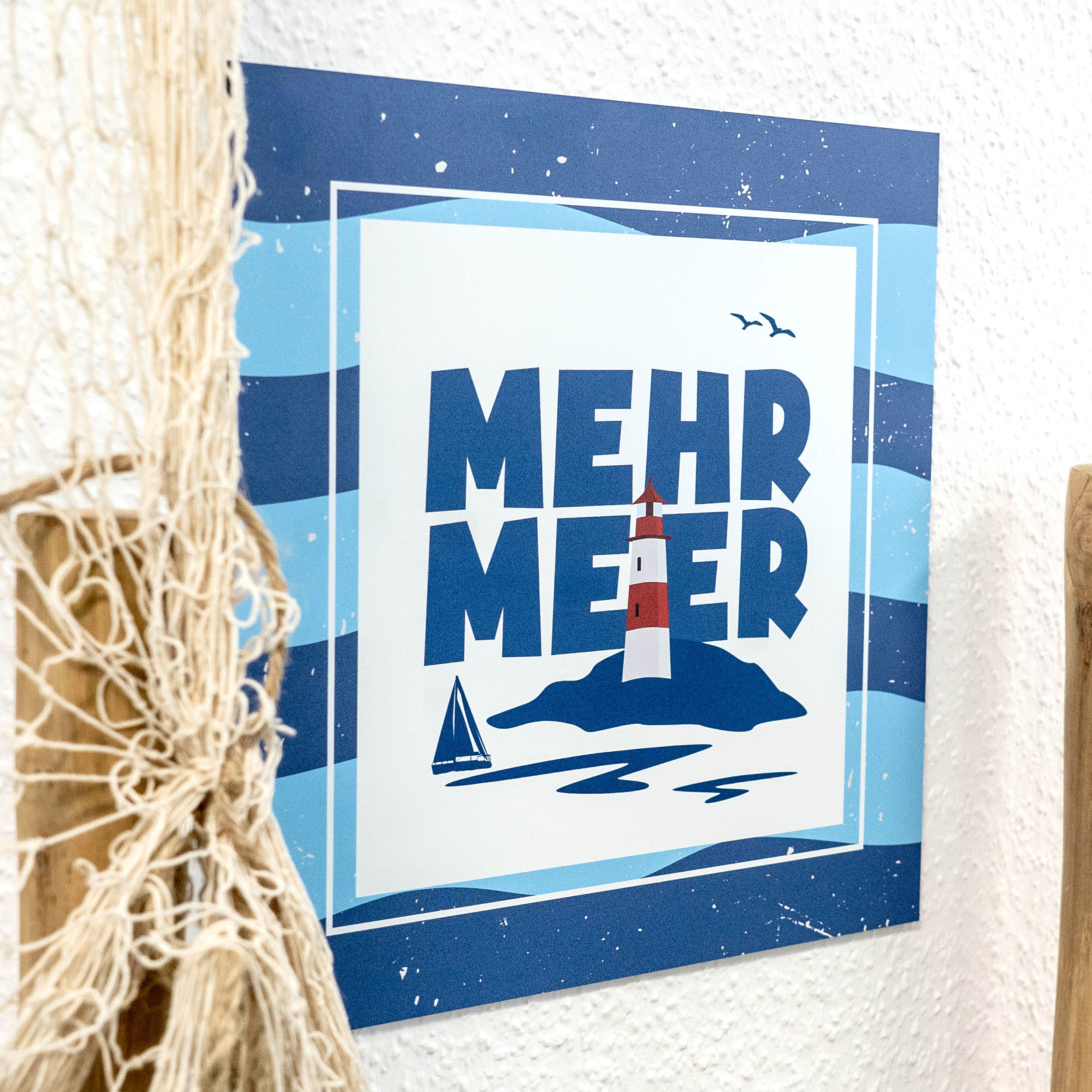 Mehr Meer Schild Alu Verbund Wandbild Strand Leuchtturm Boot Wellen Möve See Ostsee Nordsee Bild Geschenkidee
