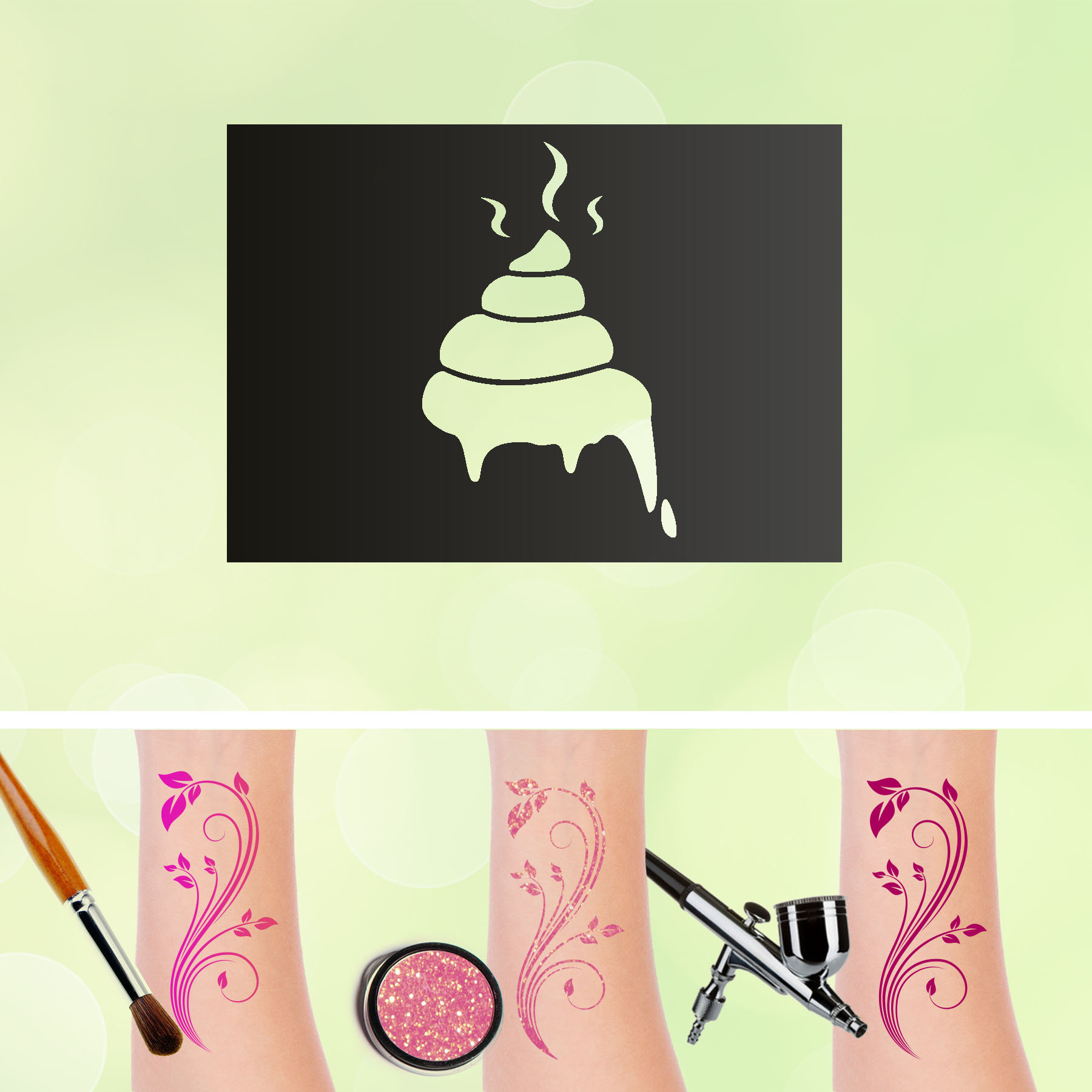 Tattoo Schablone Kackhaufen Erotik  Selbstklebend Glitzertattoo Schminken Airbrush Make up FSK 18