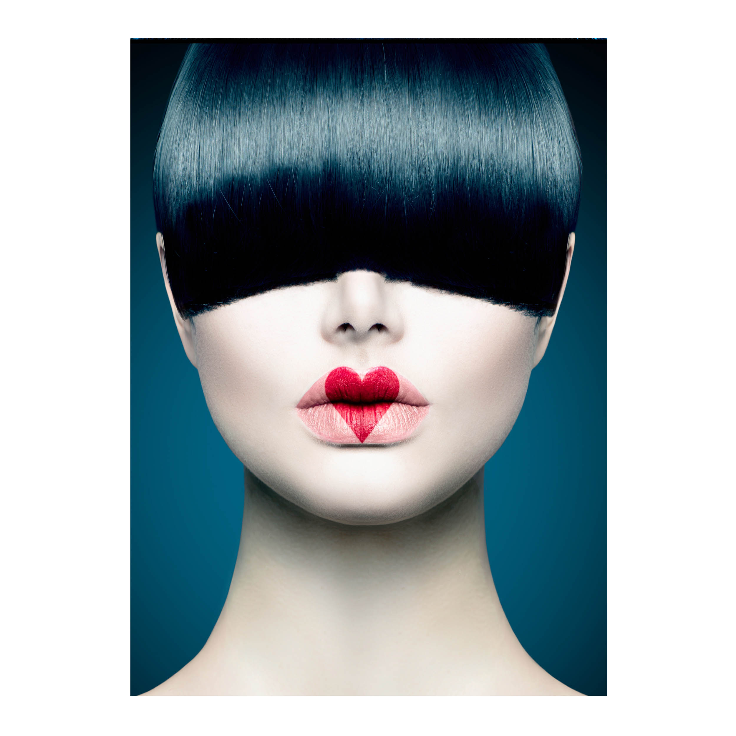 Wandbild Hochformat Titel: Frau Pony Kussmund Herz - Bild Wanddeko Alu Dibond Leinwand Acrylglas Holzbalken Butlerfinish Poster