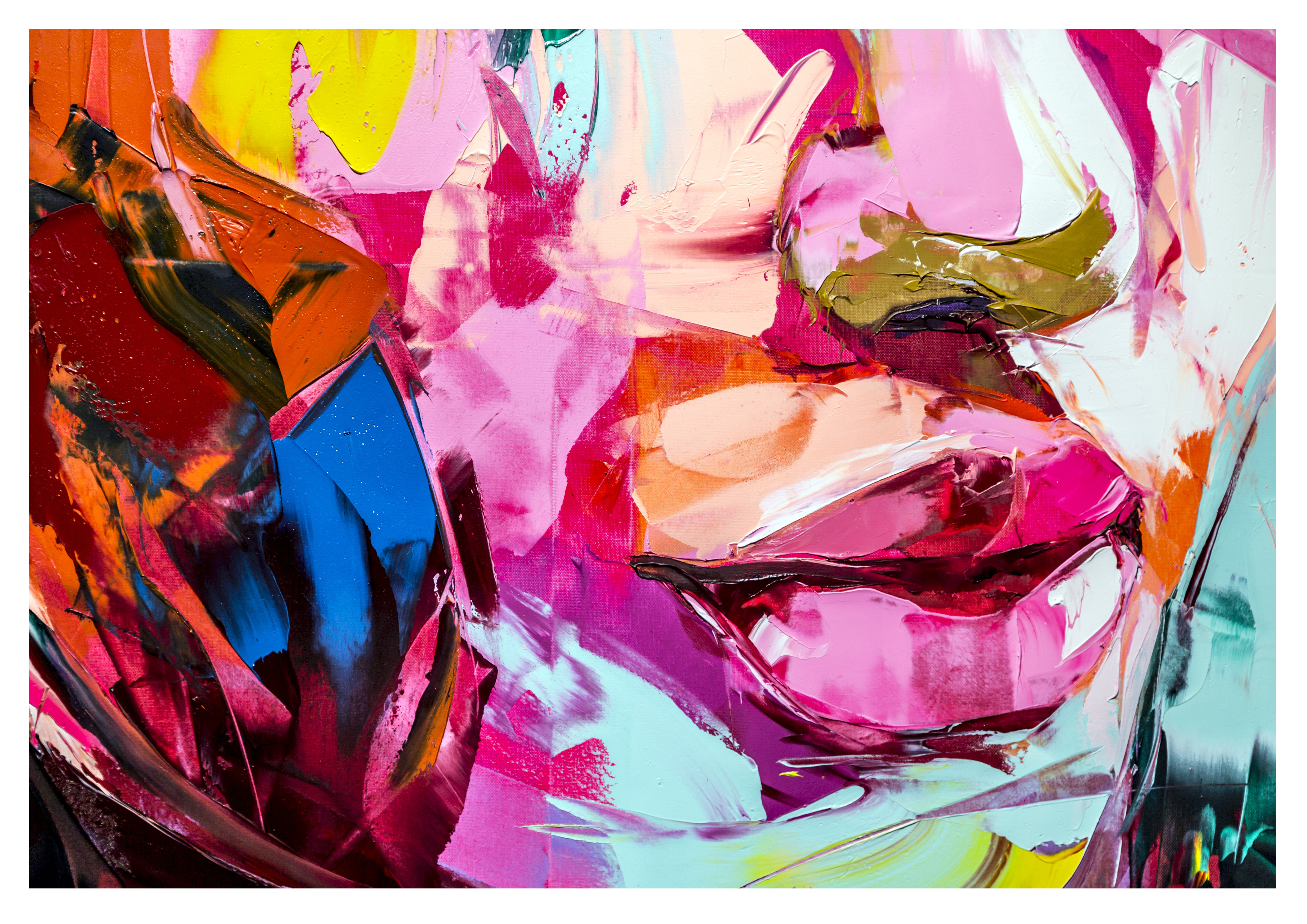 Wandbild Querformat Titel:  Mund Fragment Art bunt Bild Wanddeko Alu Dibond Leinwand Acrylglas Holzbalken Butlerfinish Poster  