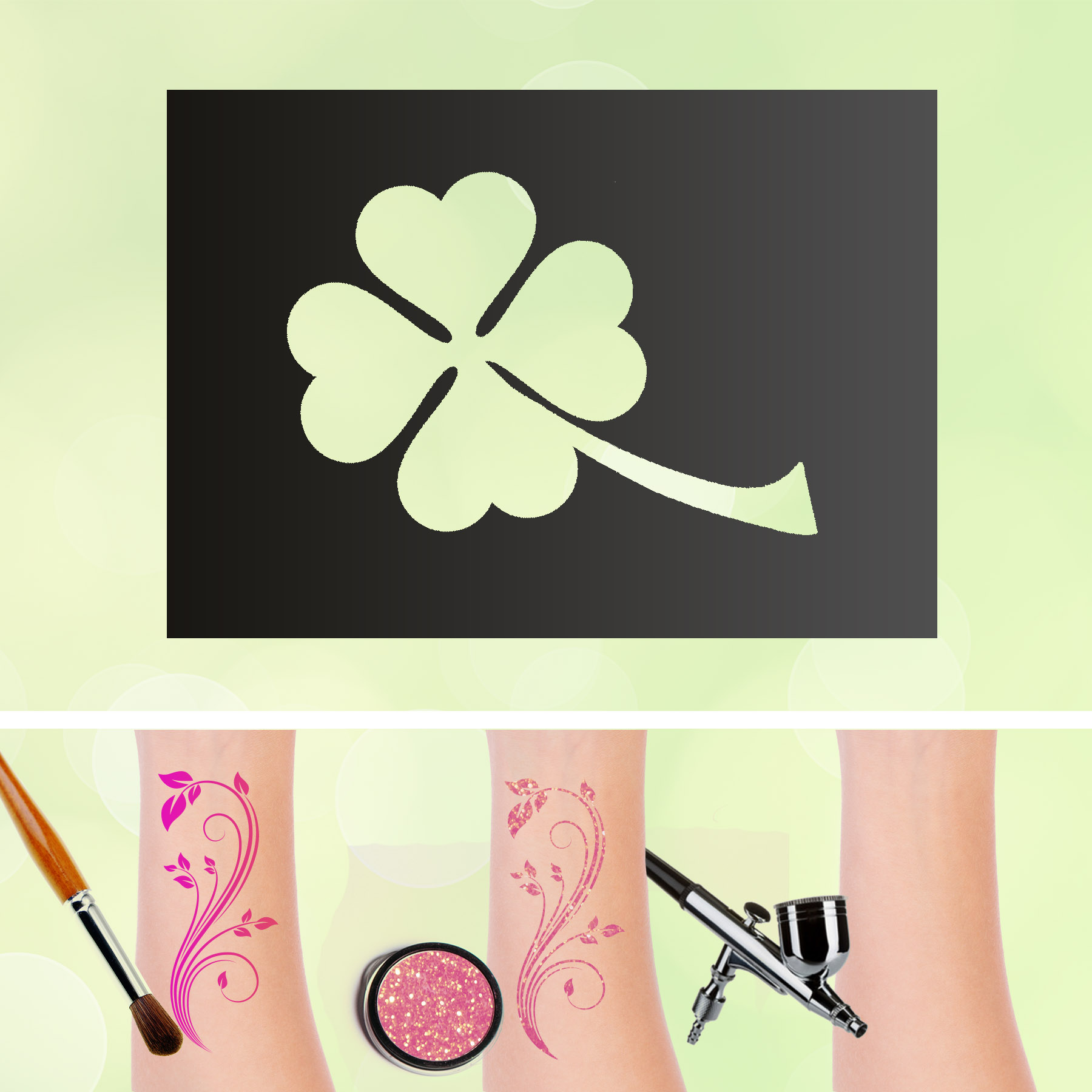 Tattoo Schablonen Kleeblatt Selbstklebend Kinderschminken Airbrush