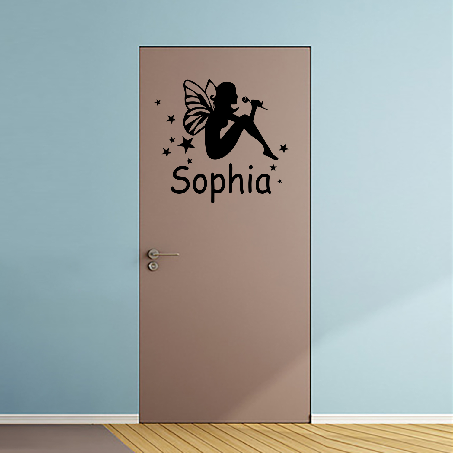 Türaufkleber Kinderzimmer Fee sitzend mit Name Wandtattoo Wandbild Sticker