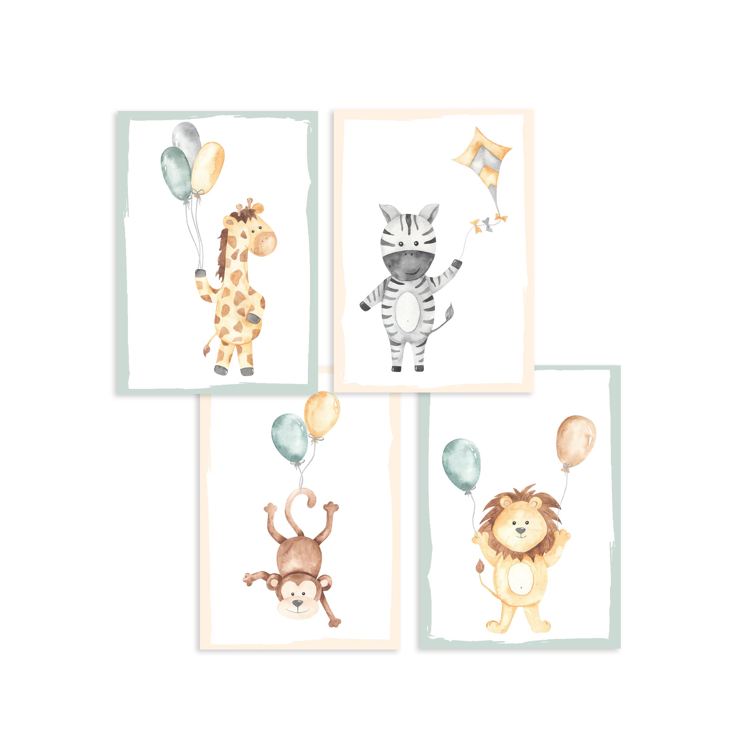 3er Set Bilder Kinderzimmer - Babyzimmer deko  - Premium A4 Poster Papier Matt - Bilder Set Mädchen Junge Deko Wandbilder kinderbilder Tiere Wanddeko