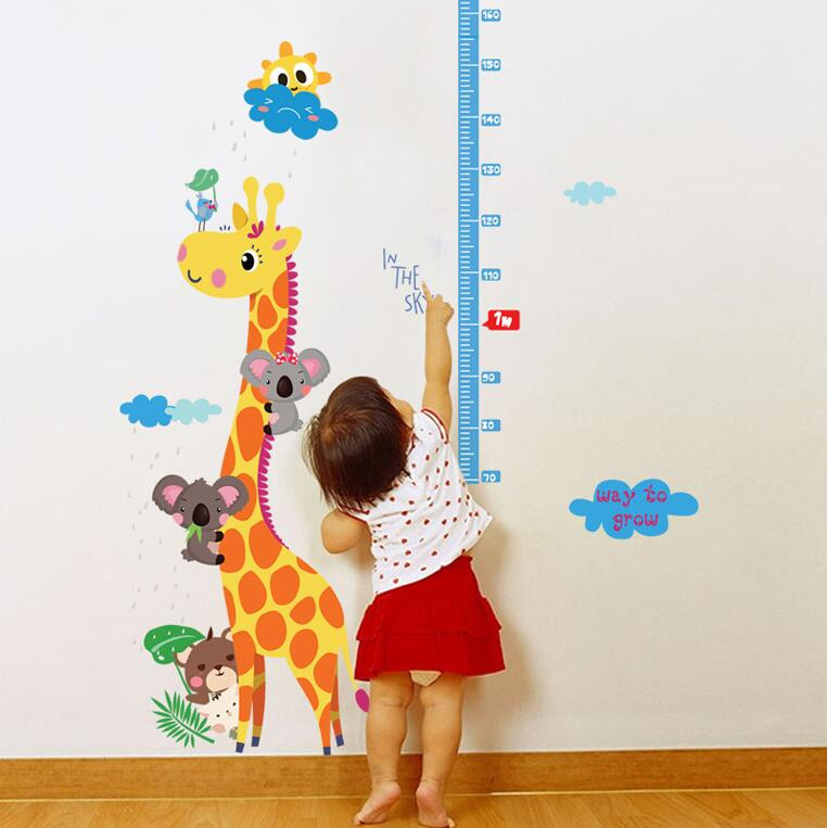 Wandtattoo Kinderzimmer - Messlatte Giraffe Wolke Sonne 70 - 180 cm