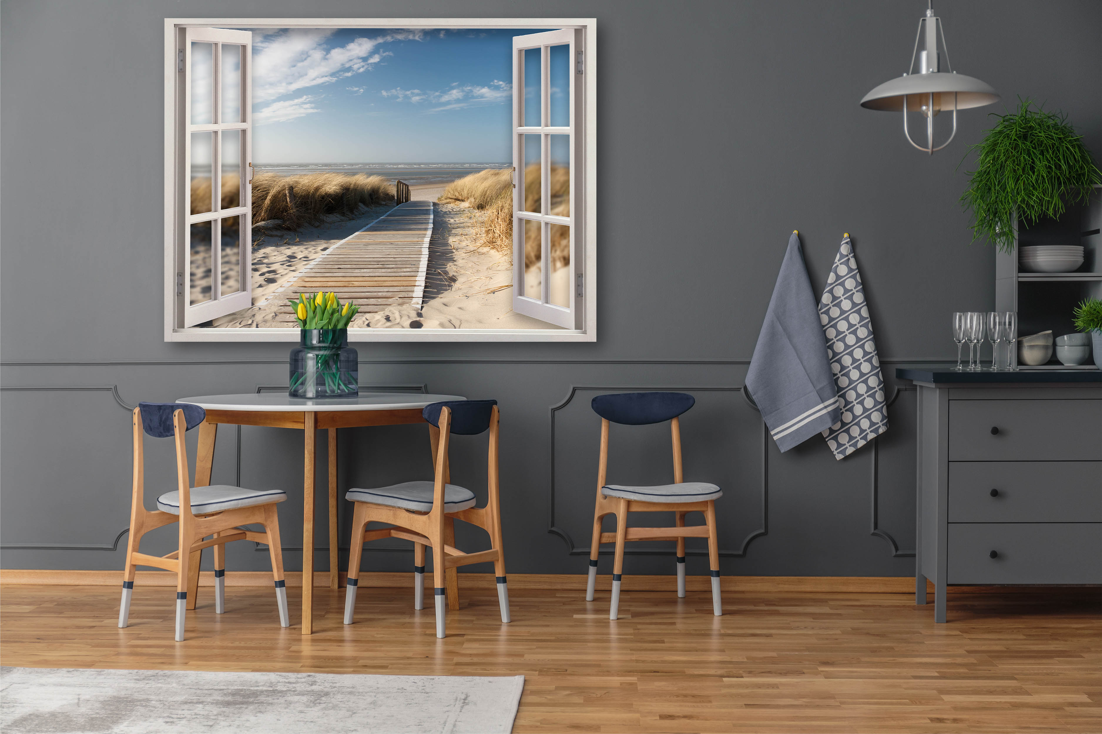 Wandbild Querformat Titel: Fensterrahmen Strand Textur Bild Wanddeko Alu Dibond Leinwand Acrylglas Holzbalken Butlerfinish Poster