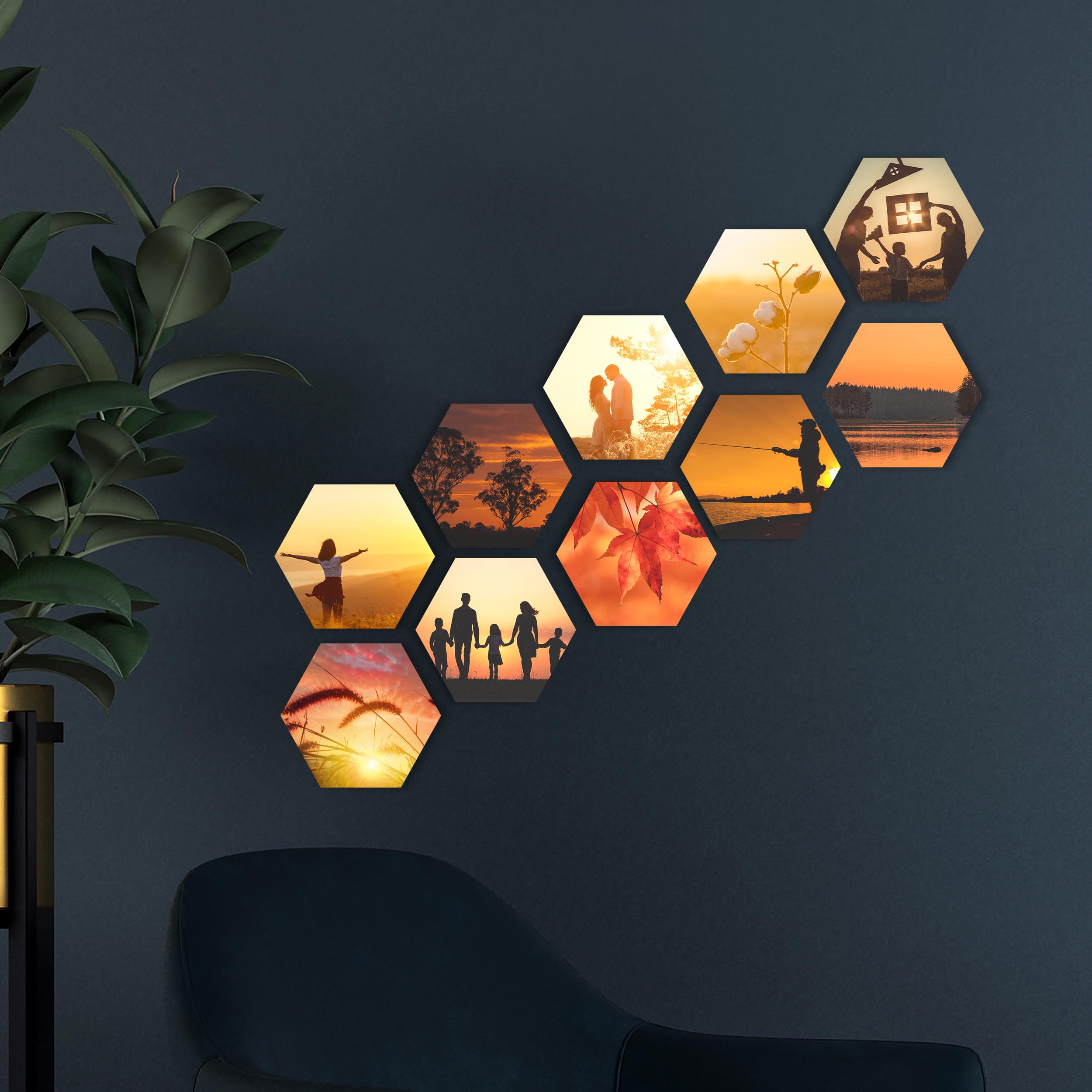 Hexagon Wabe Wandbilder - Gestalten Sie Ihre Wanddeko mit Ihren eigenen Bildern oder Fotos selbst. Fotogeschenke personalisiert mit Wunschmotiv