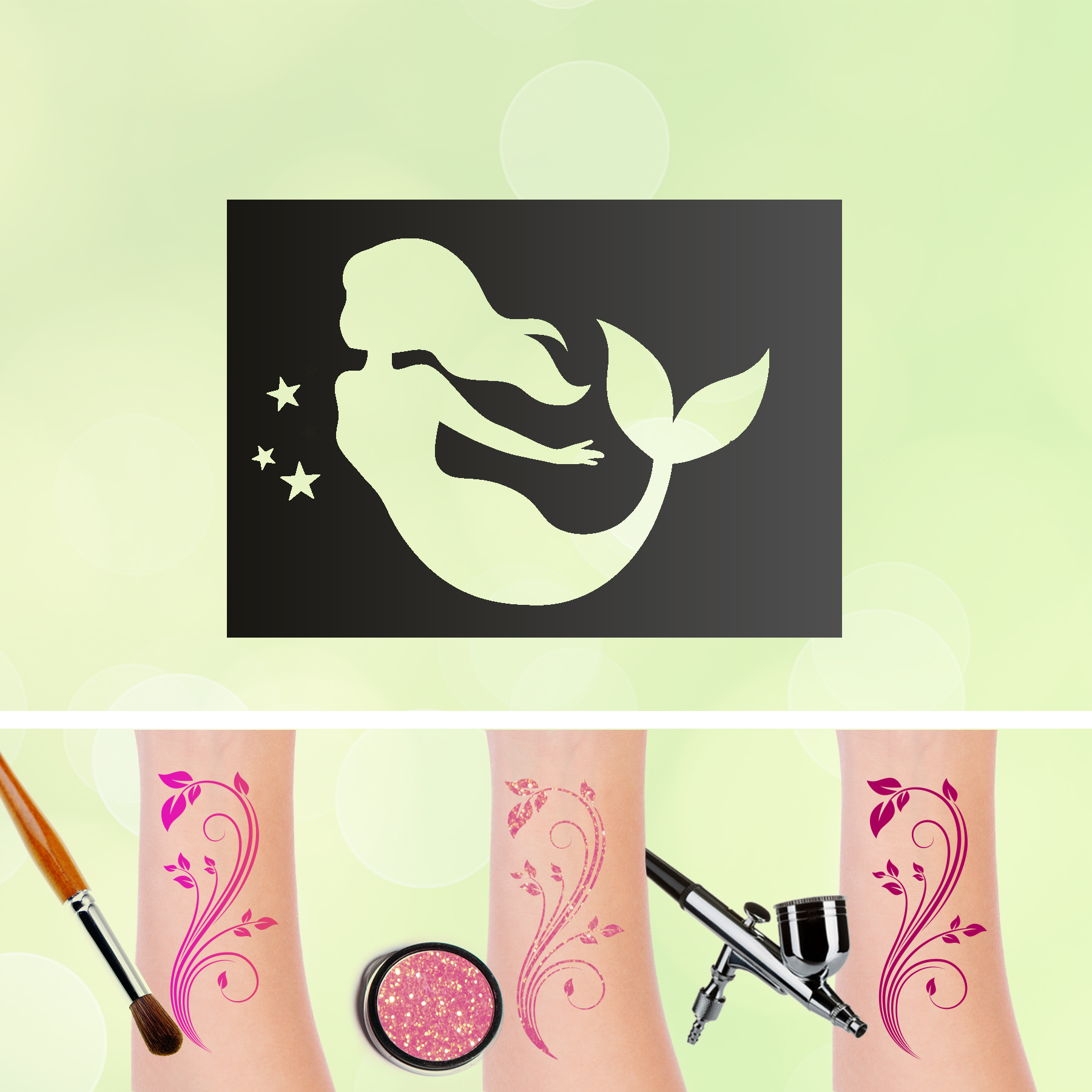 Tattoo Schablone Meerjungfrau 1 Selbstklebend Kinder Schminken Airbrush Meer Unterwasser Ozean Body
