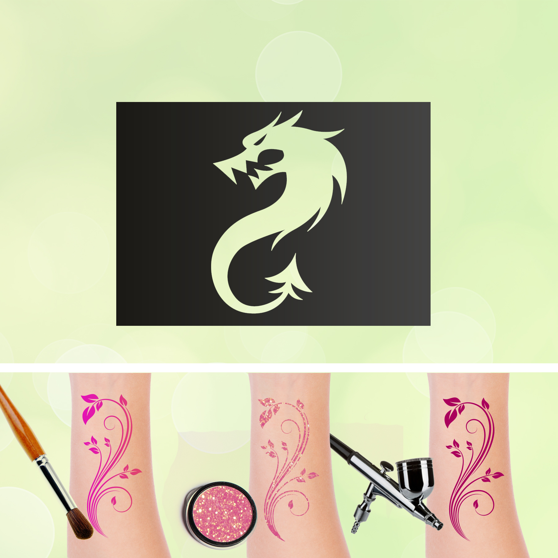 Tattoo Schablonen Drache V3 Selbstklebend Kinderschminken Airbrush