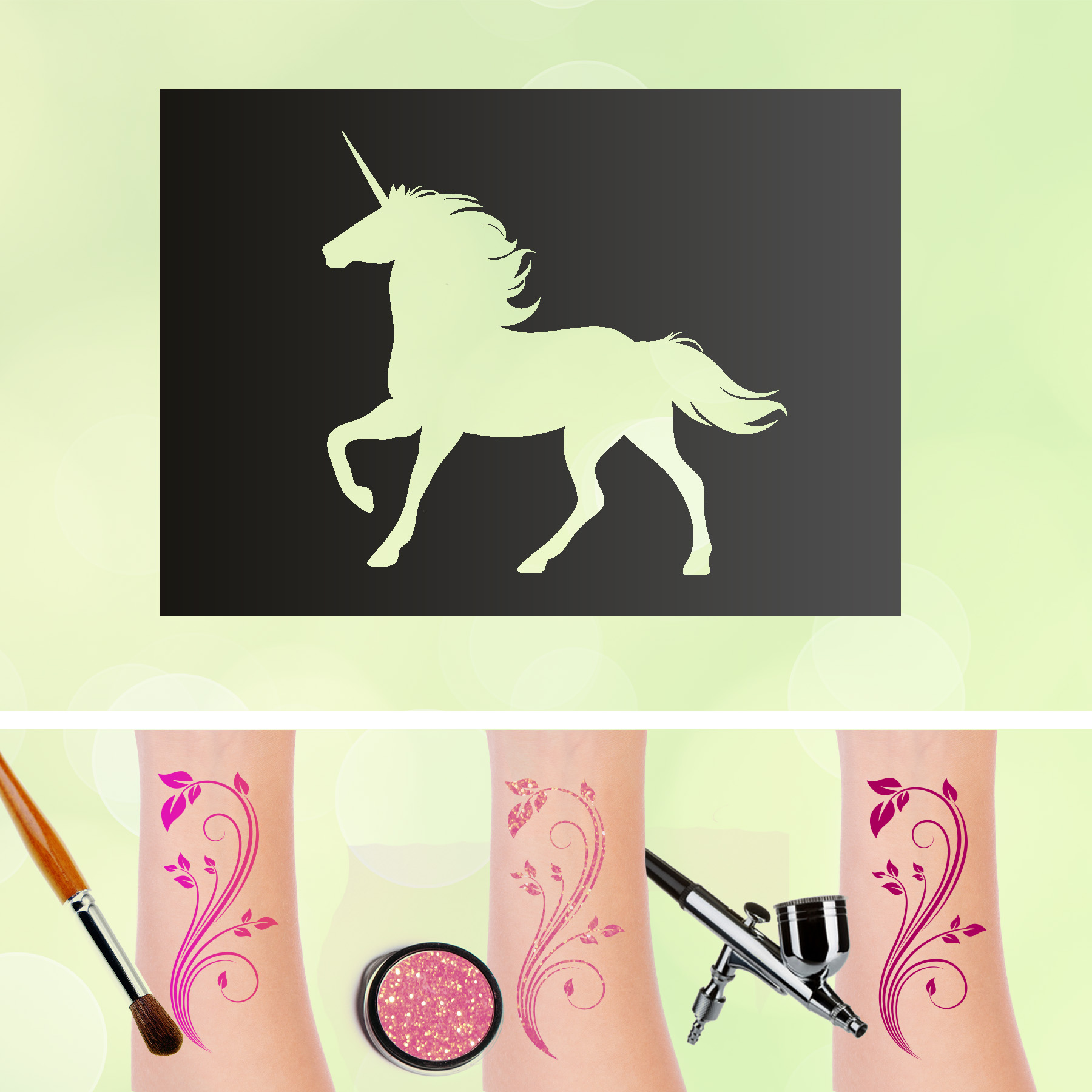 Tattoo Schablone Einhorn Unicorn Selbstklebend Kinder Schminken Airbrush Fantasy