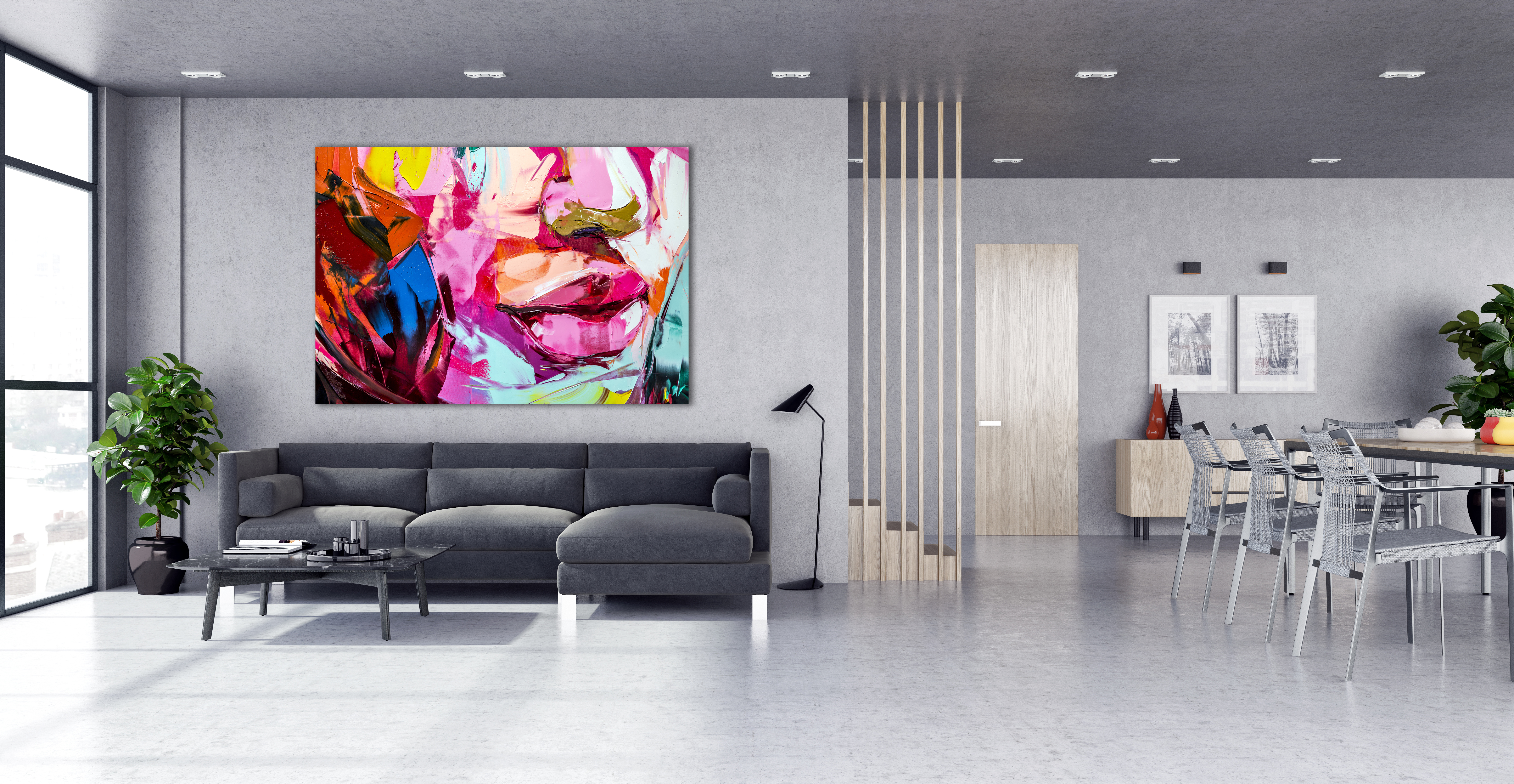 Wandbild Querformat Titel:  Mund Fragment Art bunt Bild Wanddeko Alu Dibond Leinwand Acrylglas Holzbalken Butlerfinish Poster  