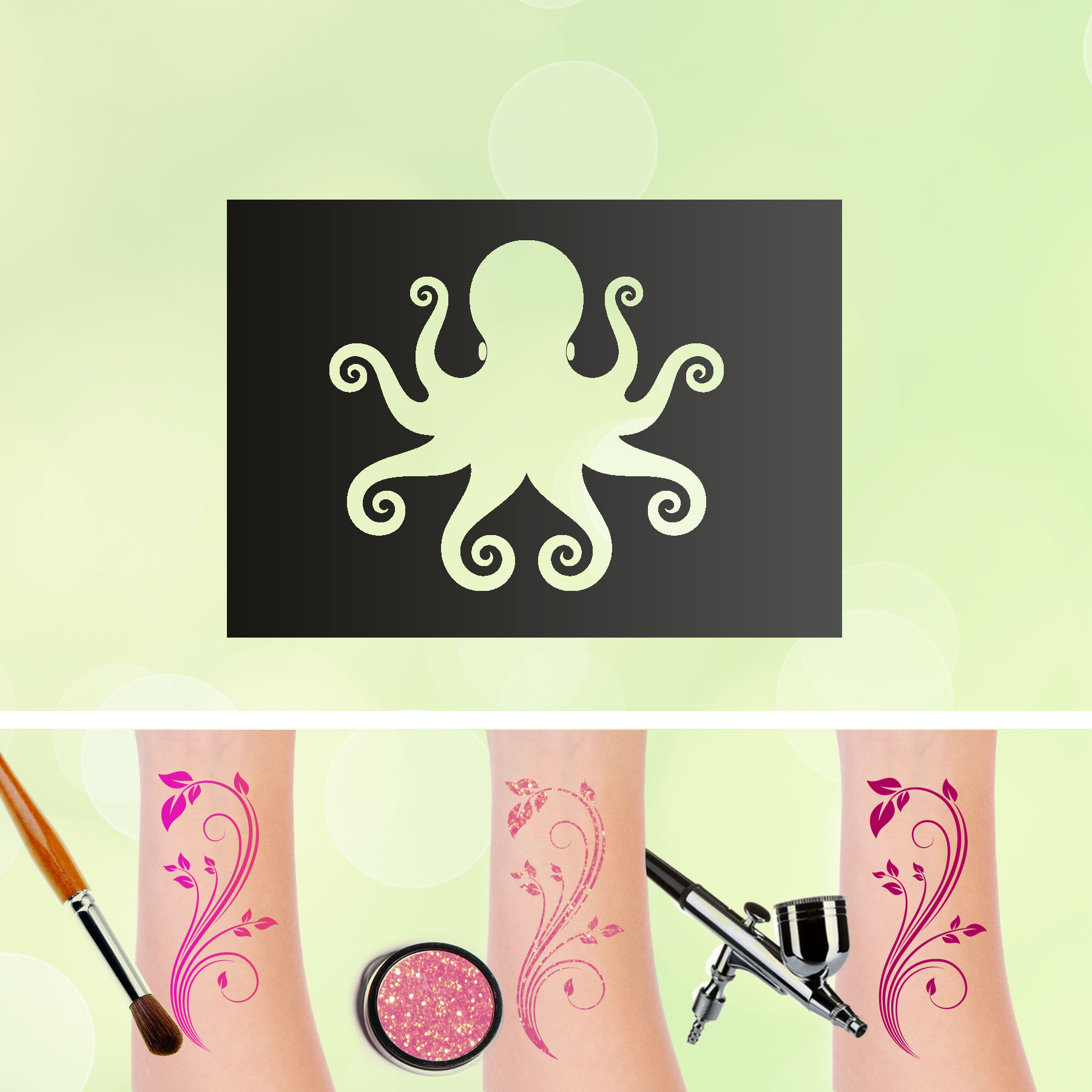 Tattoo Schablone Krake Selbstklebend Kinder Schminken Airbrush Meer Unterwasser Ozean Kraken