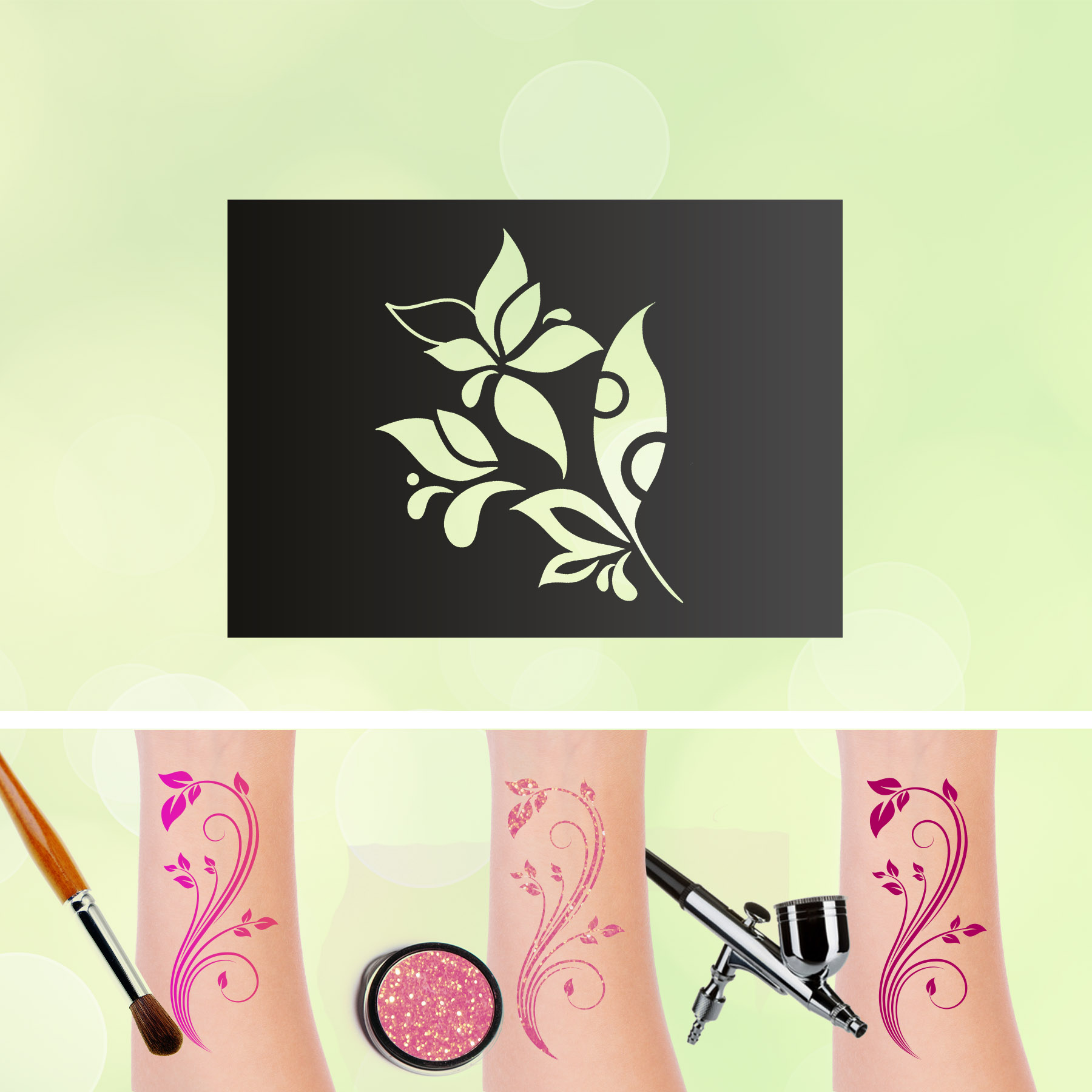 Tattoo Schablonen Blume V2 Selbstklebend Kinderschminken Airbrush