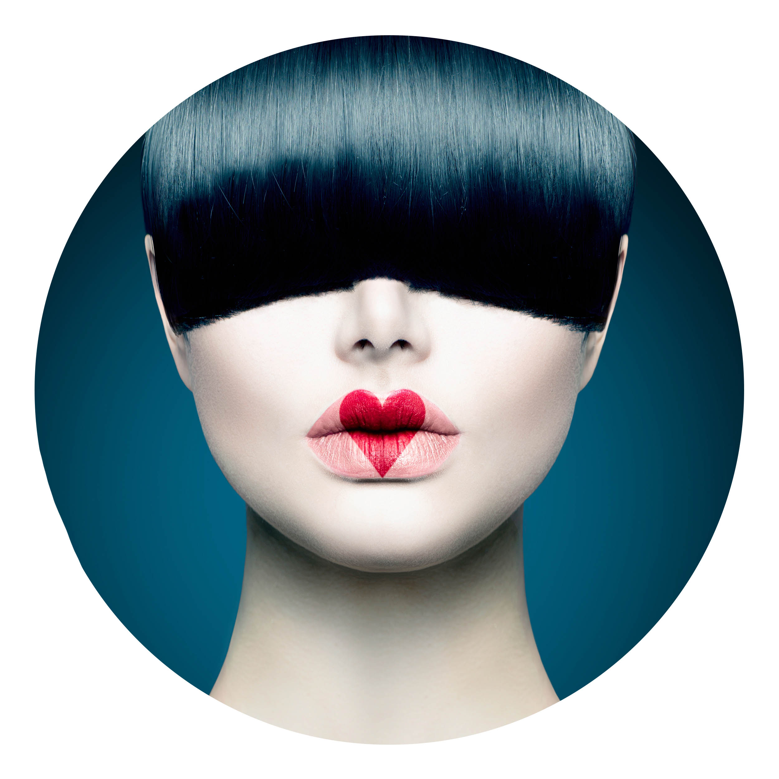 Wandbild Rund Titel: Frau Ponny Kussmund Herz - Bild Wanddeko Alu Dibond oder Butlerfinish 