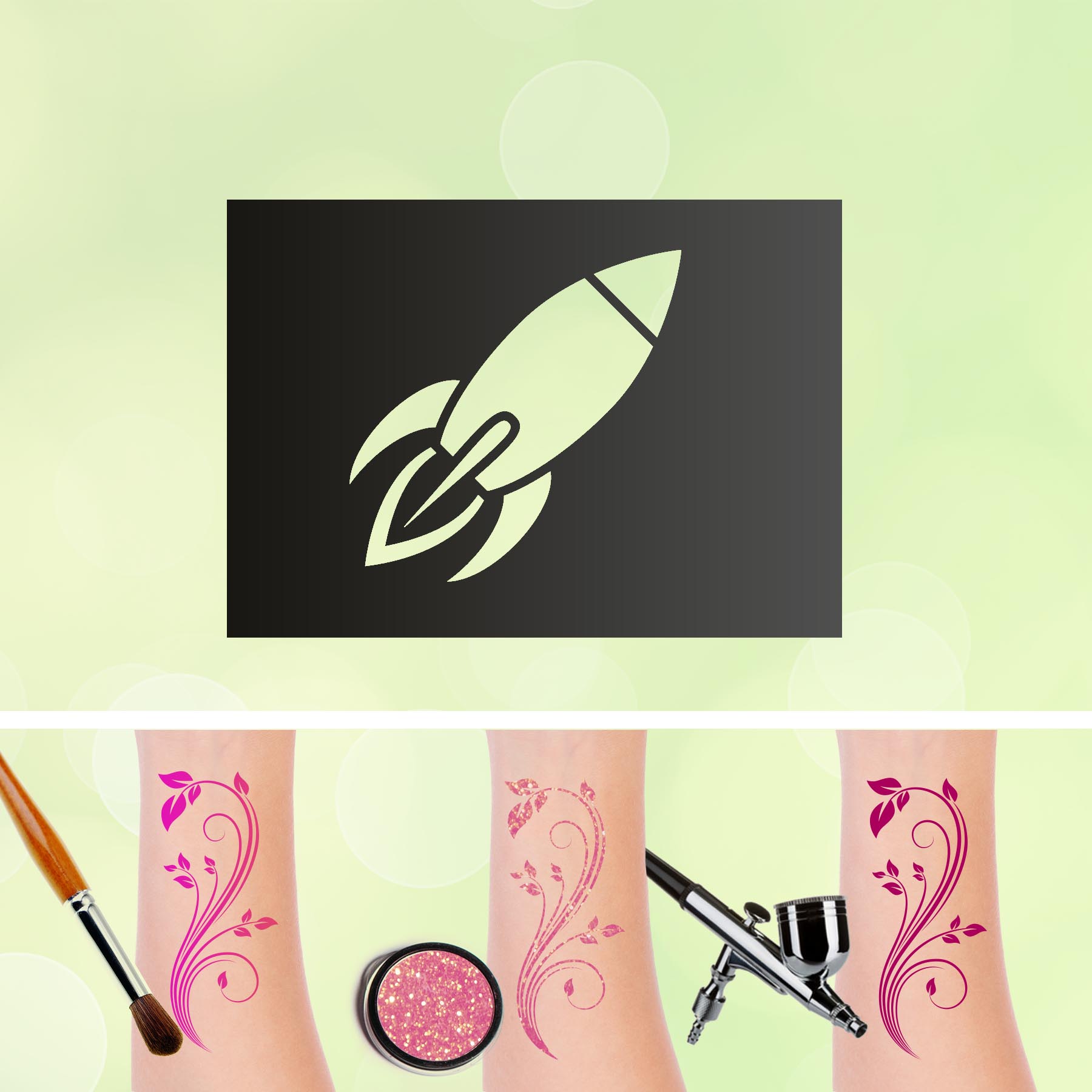 Tattoo Schablone Rakete Selbstklebend Kinder Schminken Airbrush Weltraum Universum