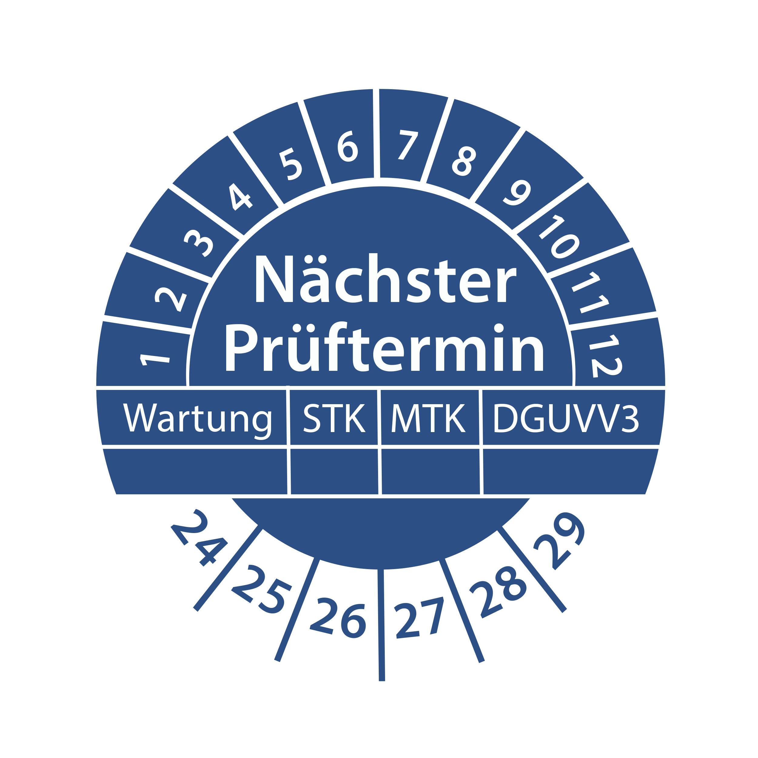 Prüfplakette Nächster Prüftermin Wartung STK MTK 2024-2029 Ø 30mm Rund Gelb / Blau Prüfetikett Prüfaufkleber