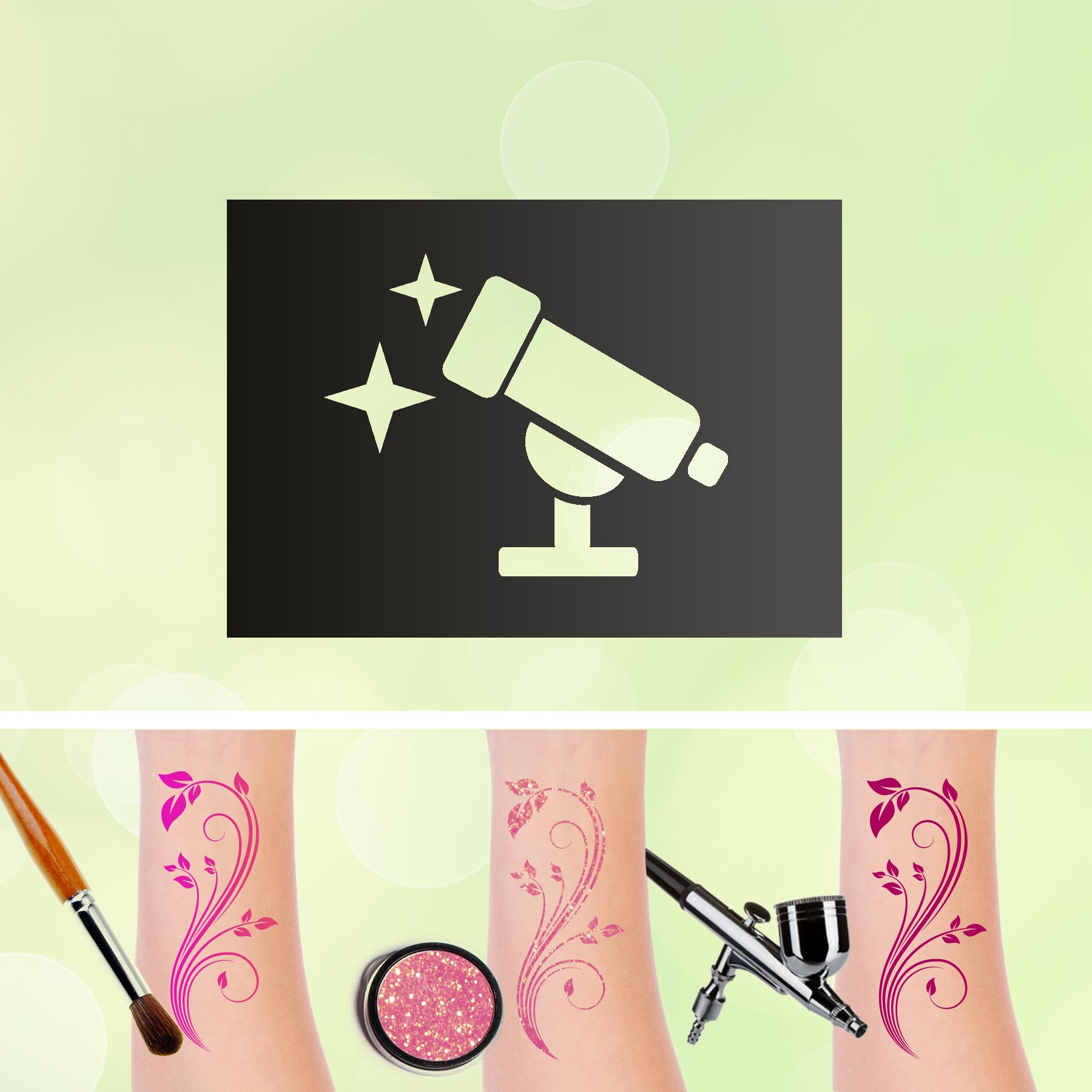 Tattoo Schablone Teleskop Fernrohr Selbstklebend Kinder Schminken Airbrush Weltraum Universum
