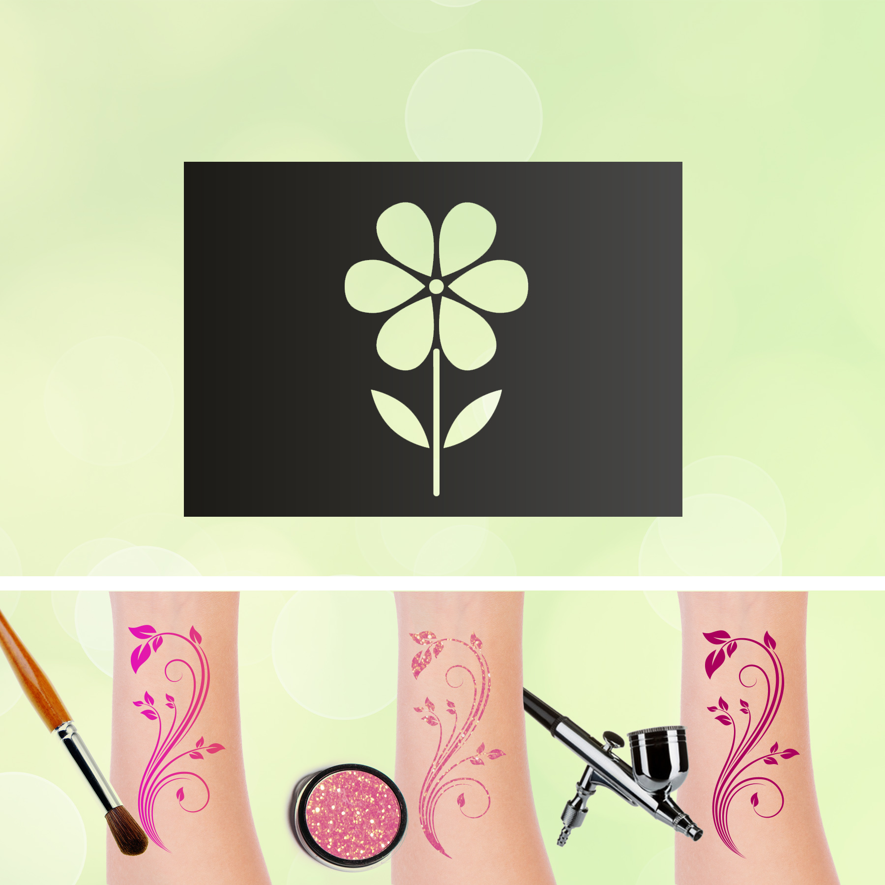 Tattoo Schablone Blume mit Stiel Selbstklebend Kinder Schminken Airbrush Frühling