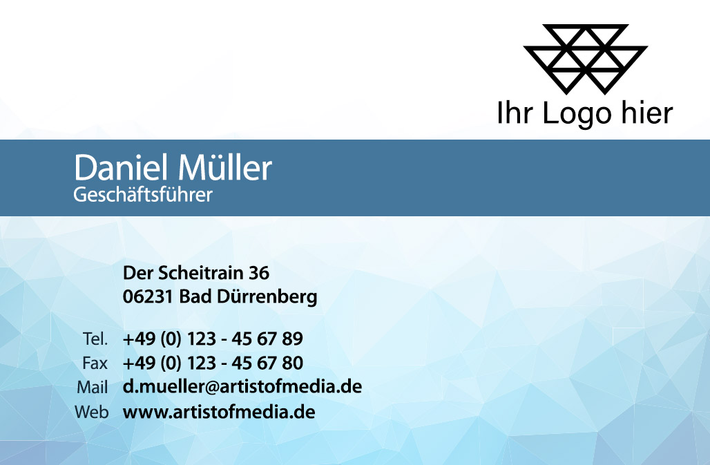 Visitenkarten individuell Fertiges Design Blau + Ihr Inhalt Fertig Business Karten 350g/qm 85 x 55mm