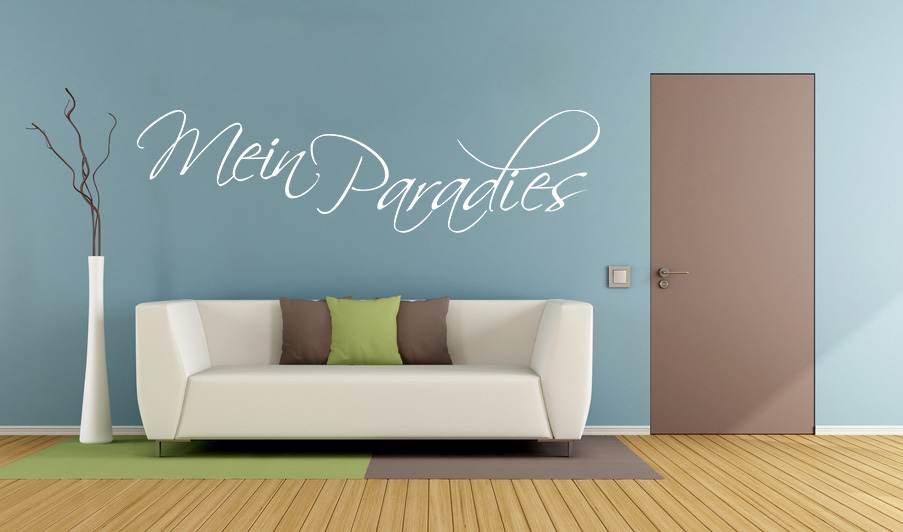 Wandtattoo Aufkleber - MEIN PARADIES in Weiss selbstklebend Deko Wohnzimmer Schlafzimmer