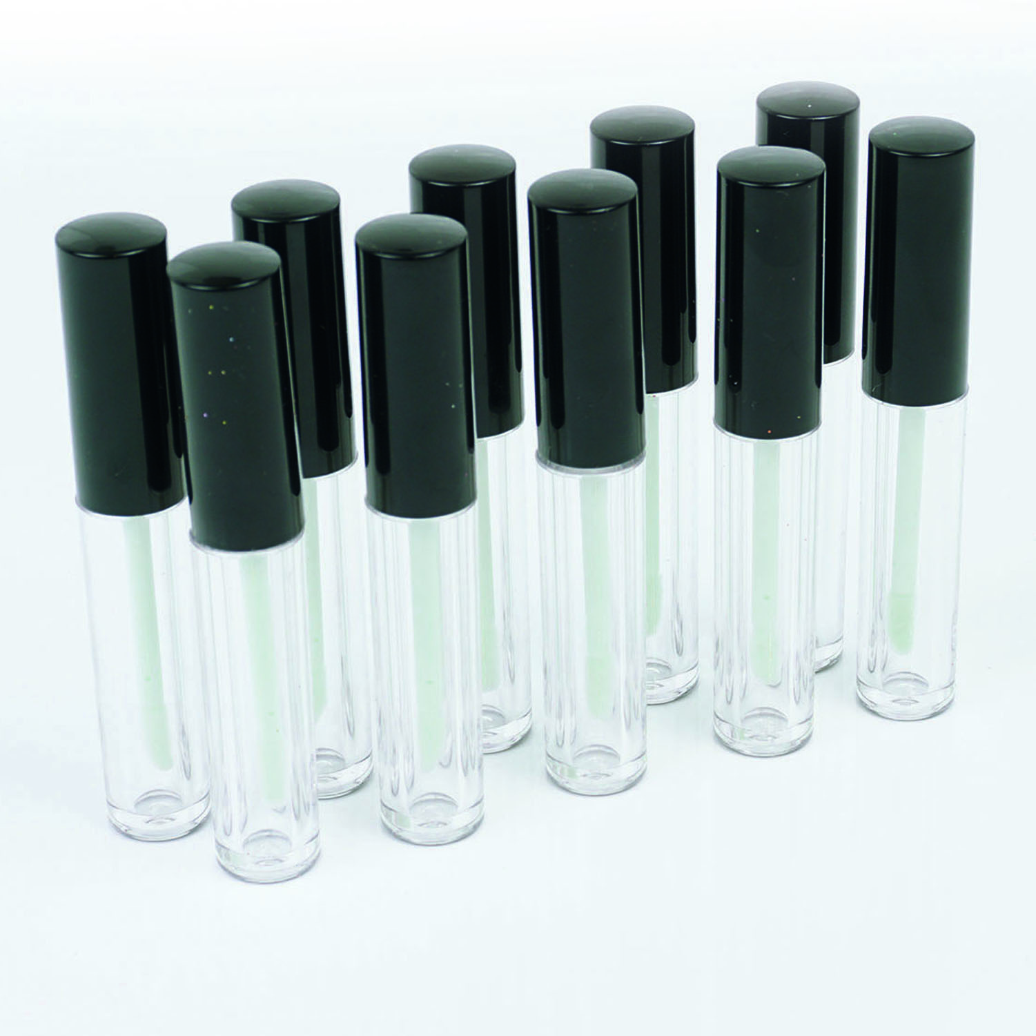 Lipgloss glasklare Flaschen Rund mit Applikator Black Shine Garnitur 3ml leer Kunststoff DIY Make up