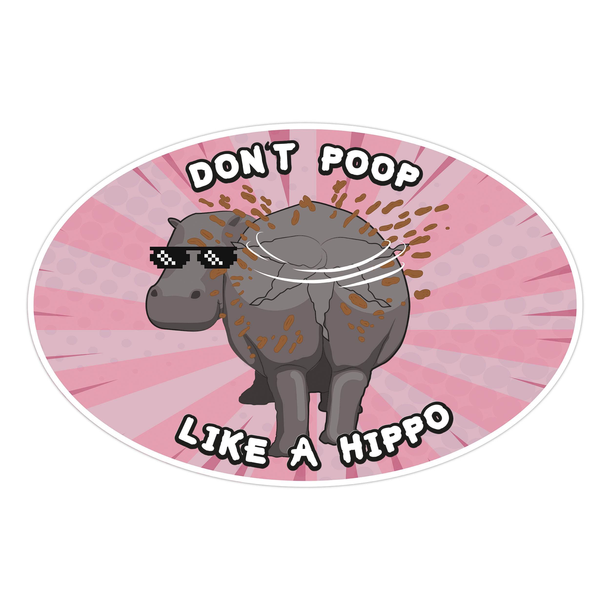 Aufkleber dont poop like a hippo / kacke nicht wie ein nilpferd Sticker FUN selbstklebend