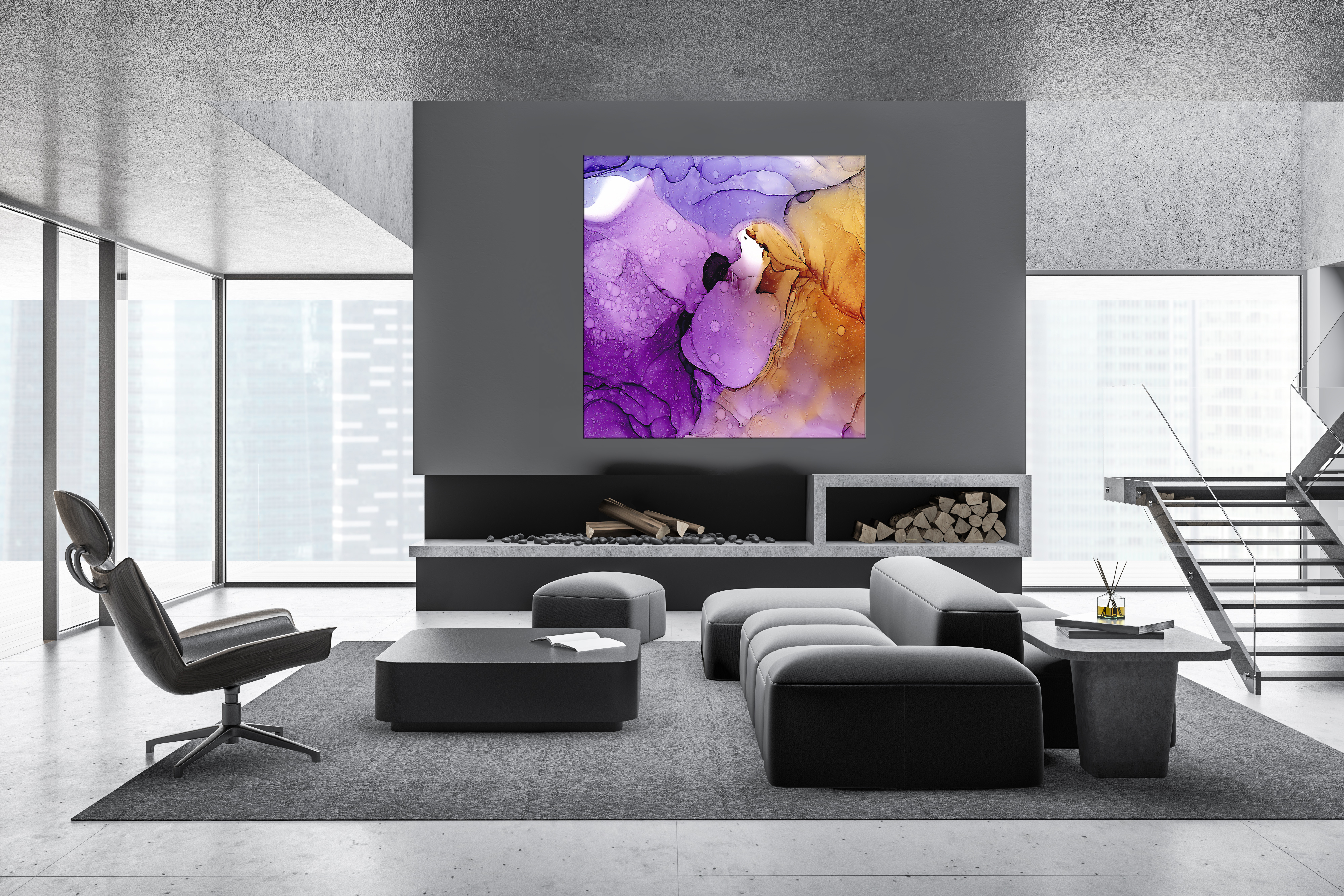 Wandbild Quadratisch Titel: Bunte Kunst Wasserfarben - Bild Wanddeko Alu Dibond Leinwand Acrylglas Holzbalken Butlerfinish Poster