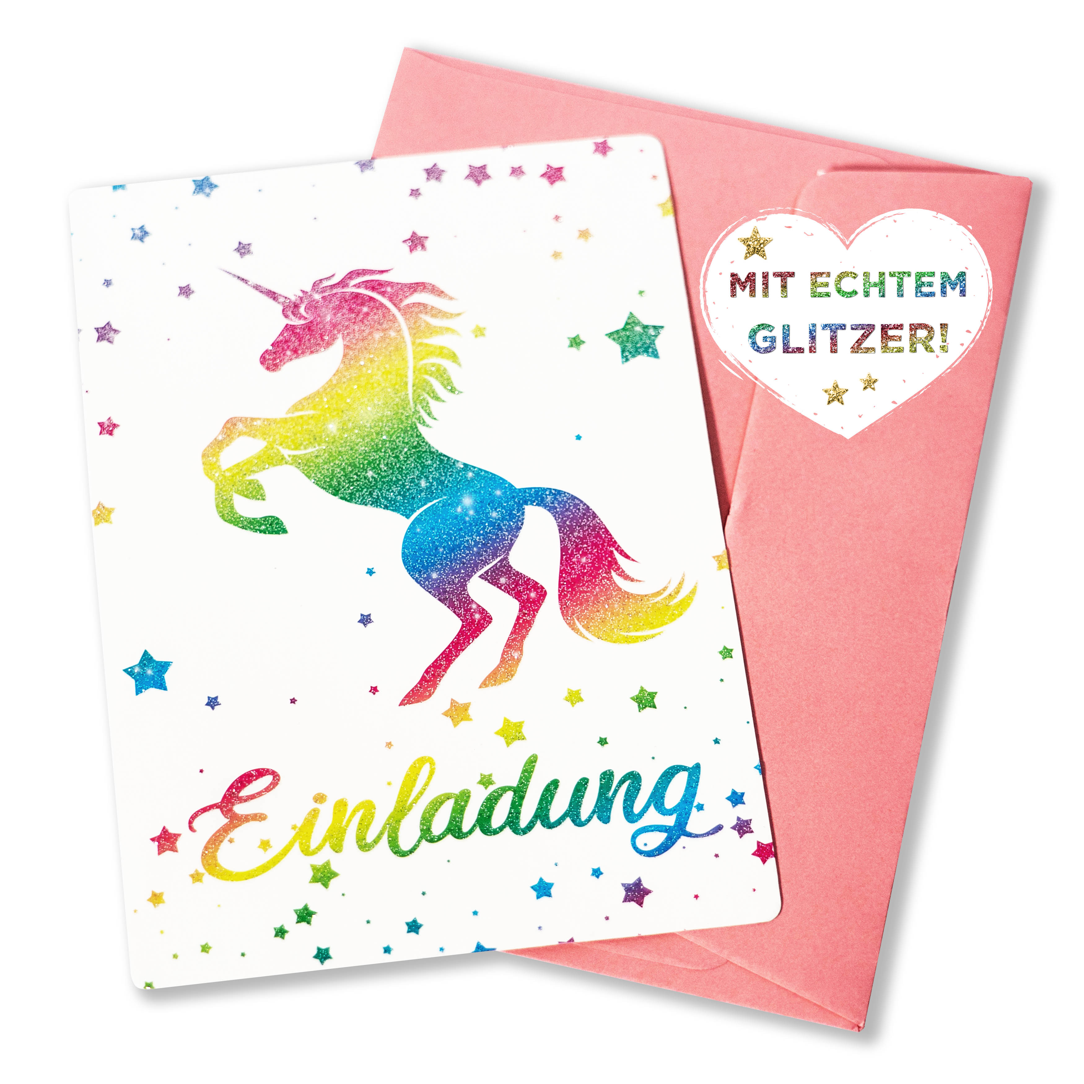 Glitzer Einhorn Einladungskarten für Kindergeburtstag, Party, Einschulung mit oder ohne umschlag für Mädchen oder Jungen Kinder zum Geburtstag oder Kinderparty 