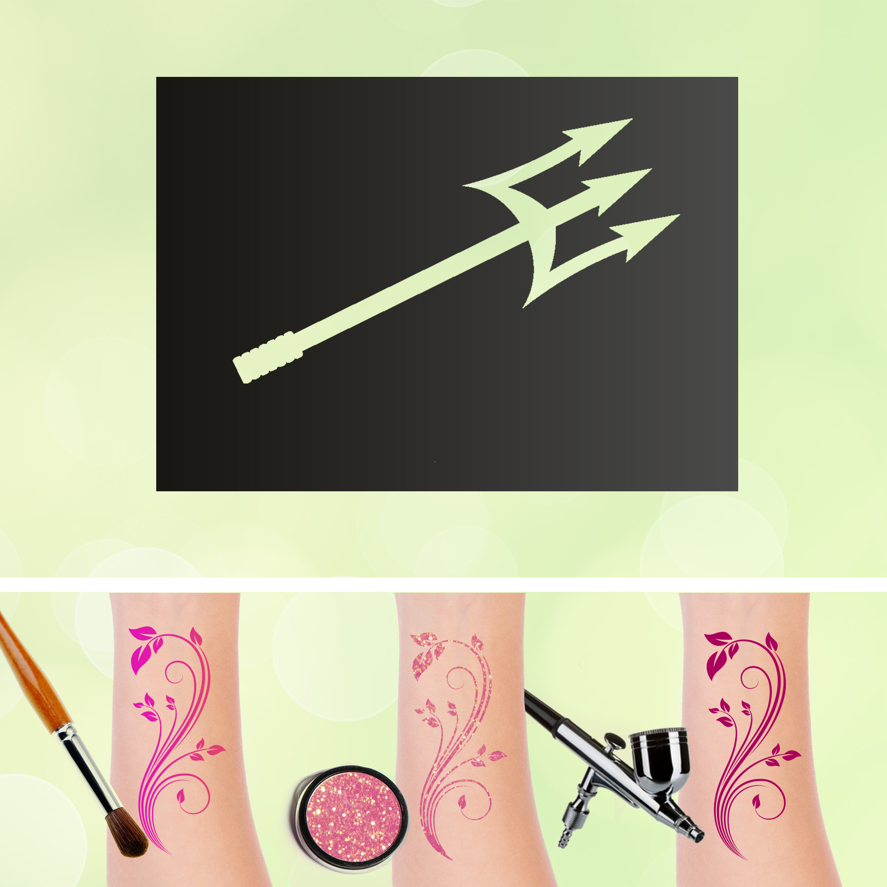 Tattoo Schablone Dreizack Selbstklebend Kinder Schminken Airbrush Glitzer