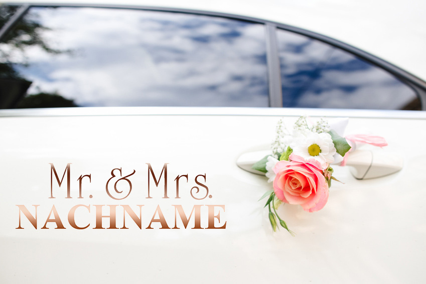 Aufkleber Hochzeit Auto Mr. & Mrs. mit Nachnamen für Autotür