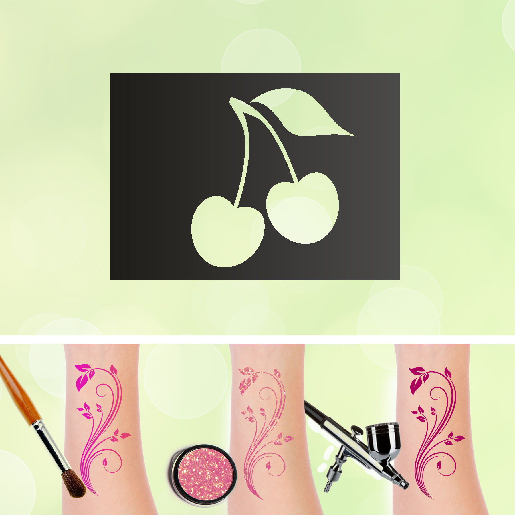 Tattoo Schablonen Kirsche Selbstklebend Kinderschminken Airbrush