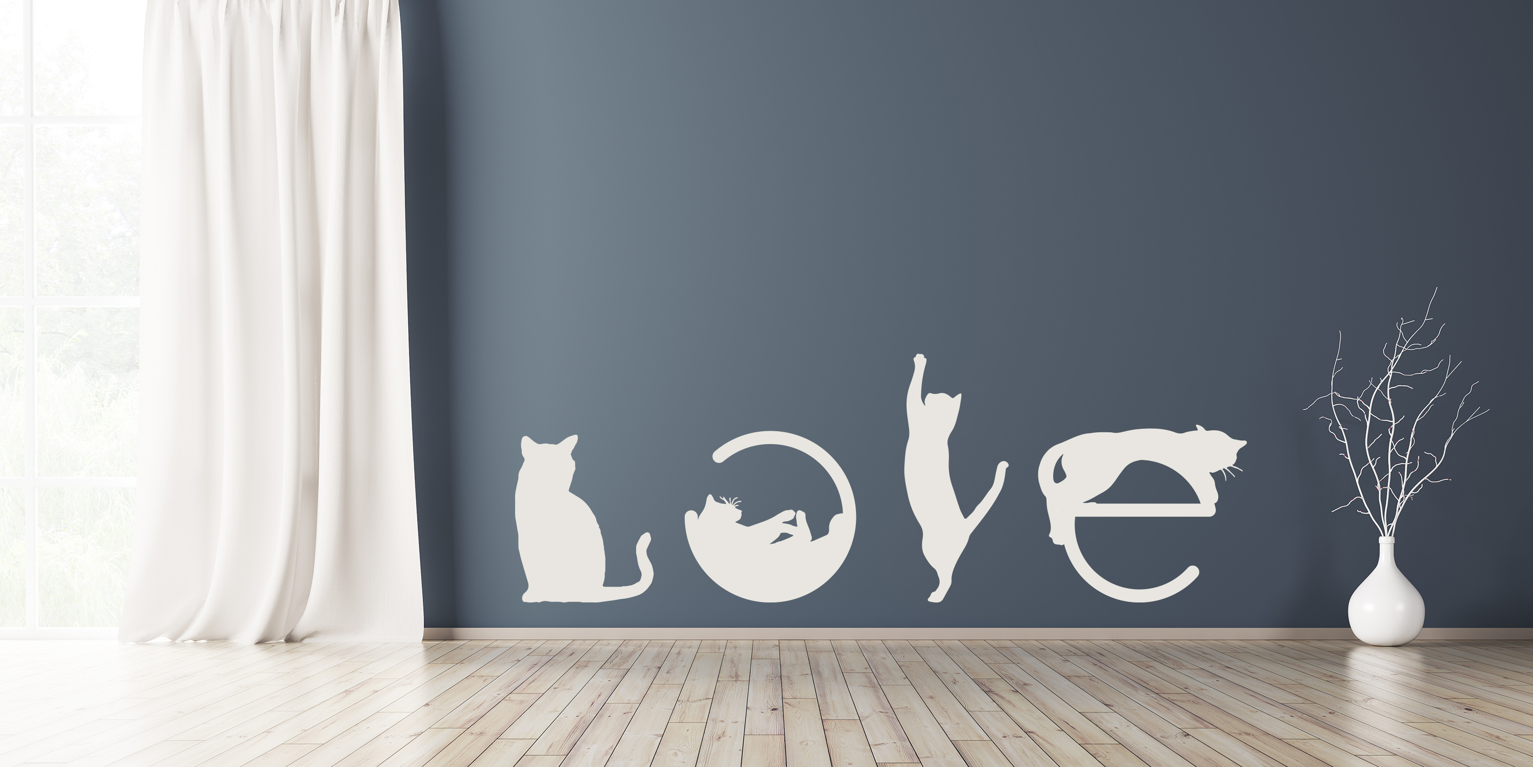 Wandtattoo Aufkleber CAT LOVE in Weiss selbstklebend Deko Wohnzimmer Schlafzimmer