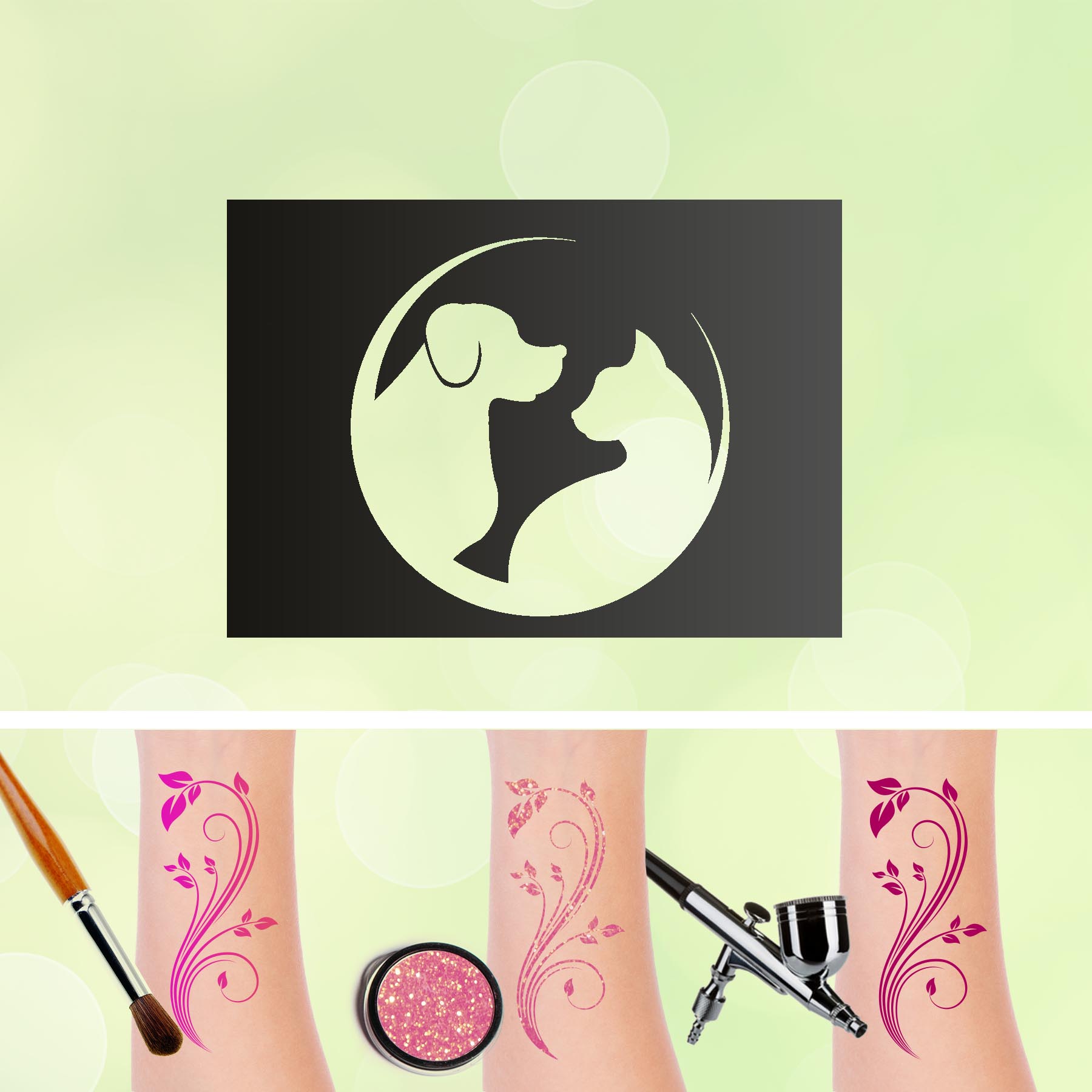 Tattoo Schablone Hund und Katze Selbstklebend Kinder Schminken Airbrush Makeup Cat Dog