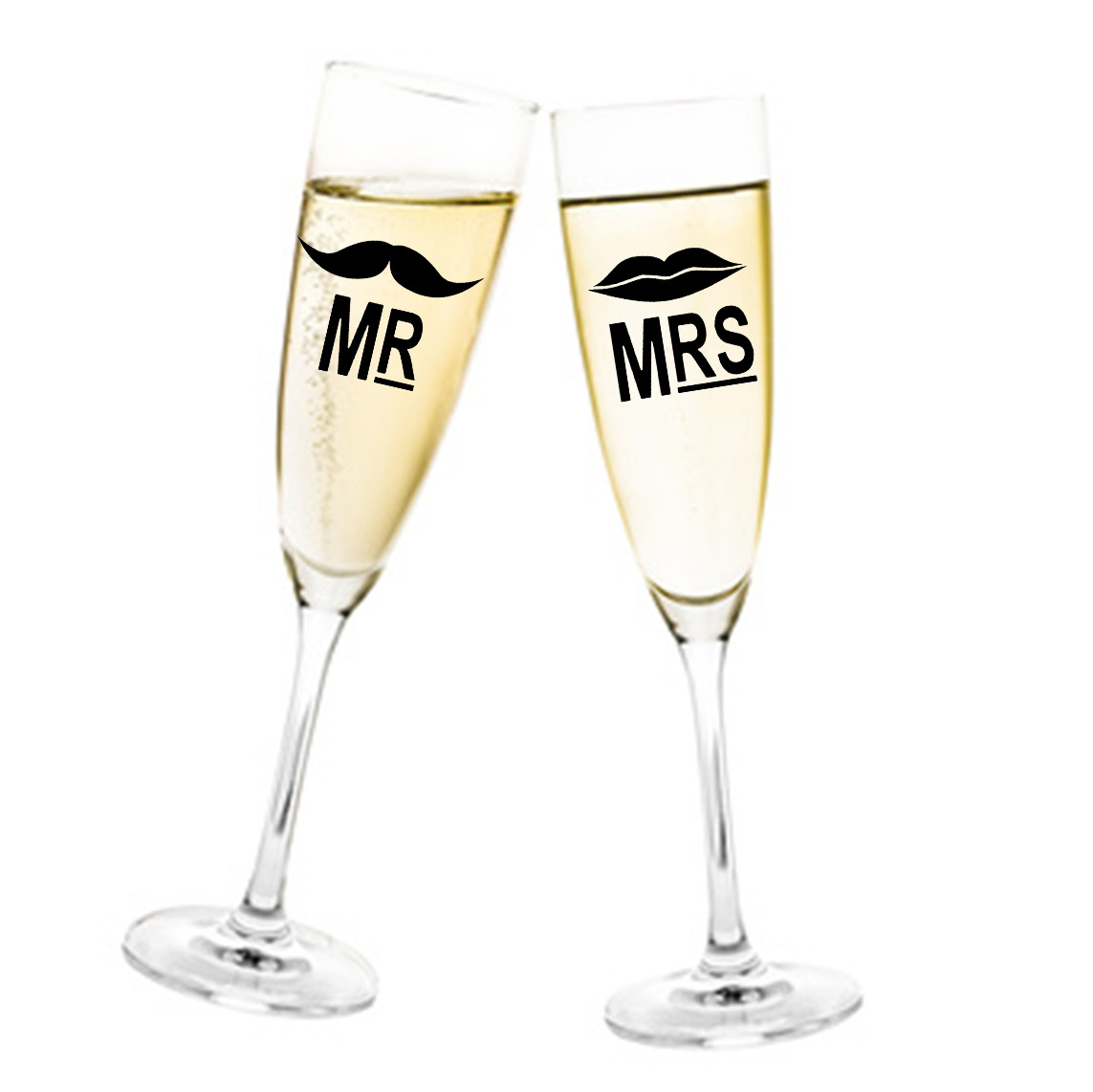 Aufkleber Hochzeit Mr. & Mrs. mit Bart und Mund für Sektglas Glasaufkleber Gläser
