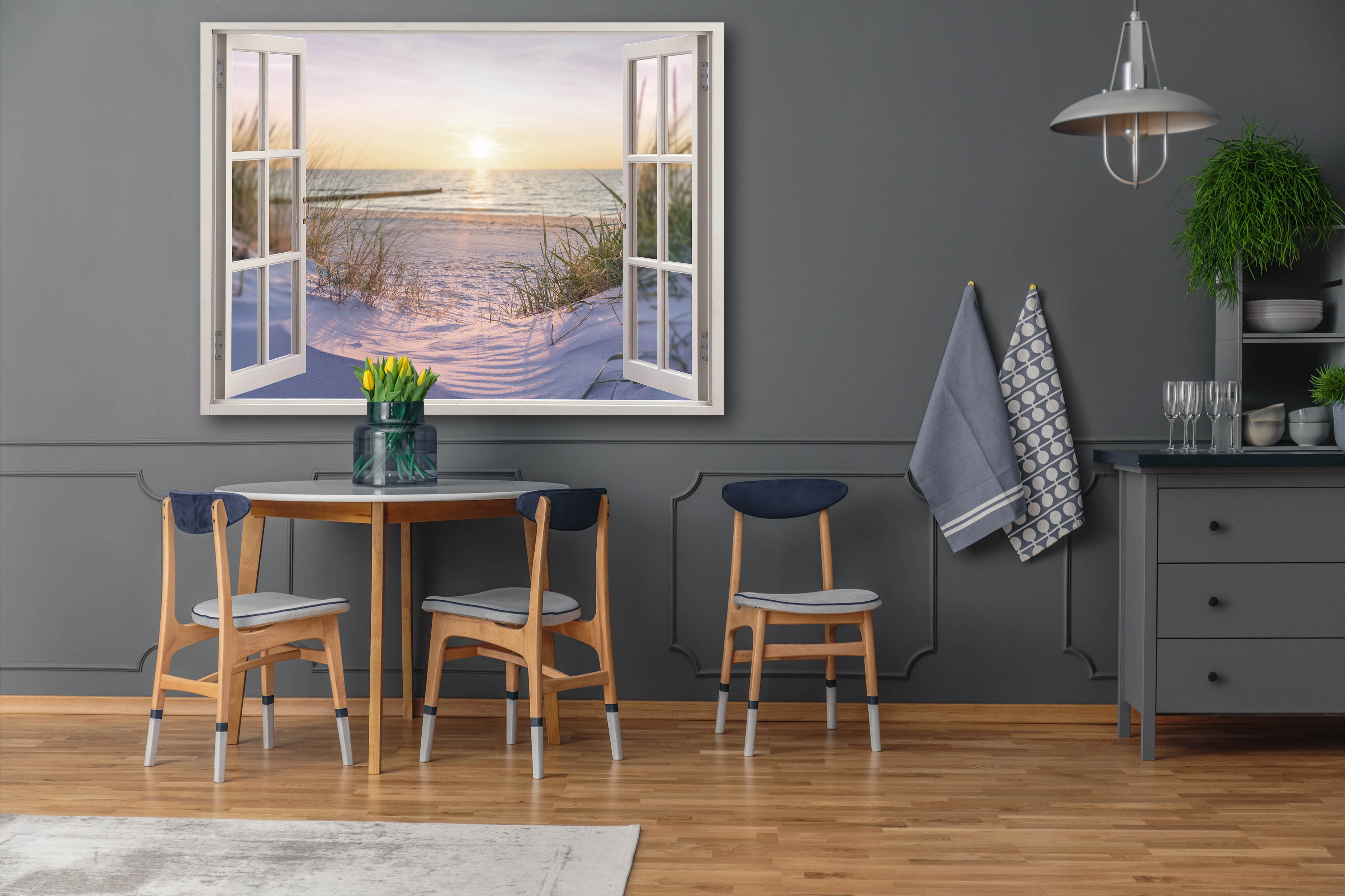 Wandbild Querformat Titel: Fensterrahmen Ostsee Textur Bild Wanddeko Alu Dibond Leinwand Acrylglas Holzbalken Butlerfinish Poster