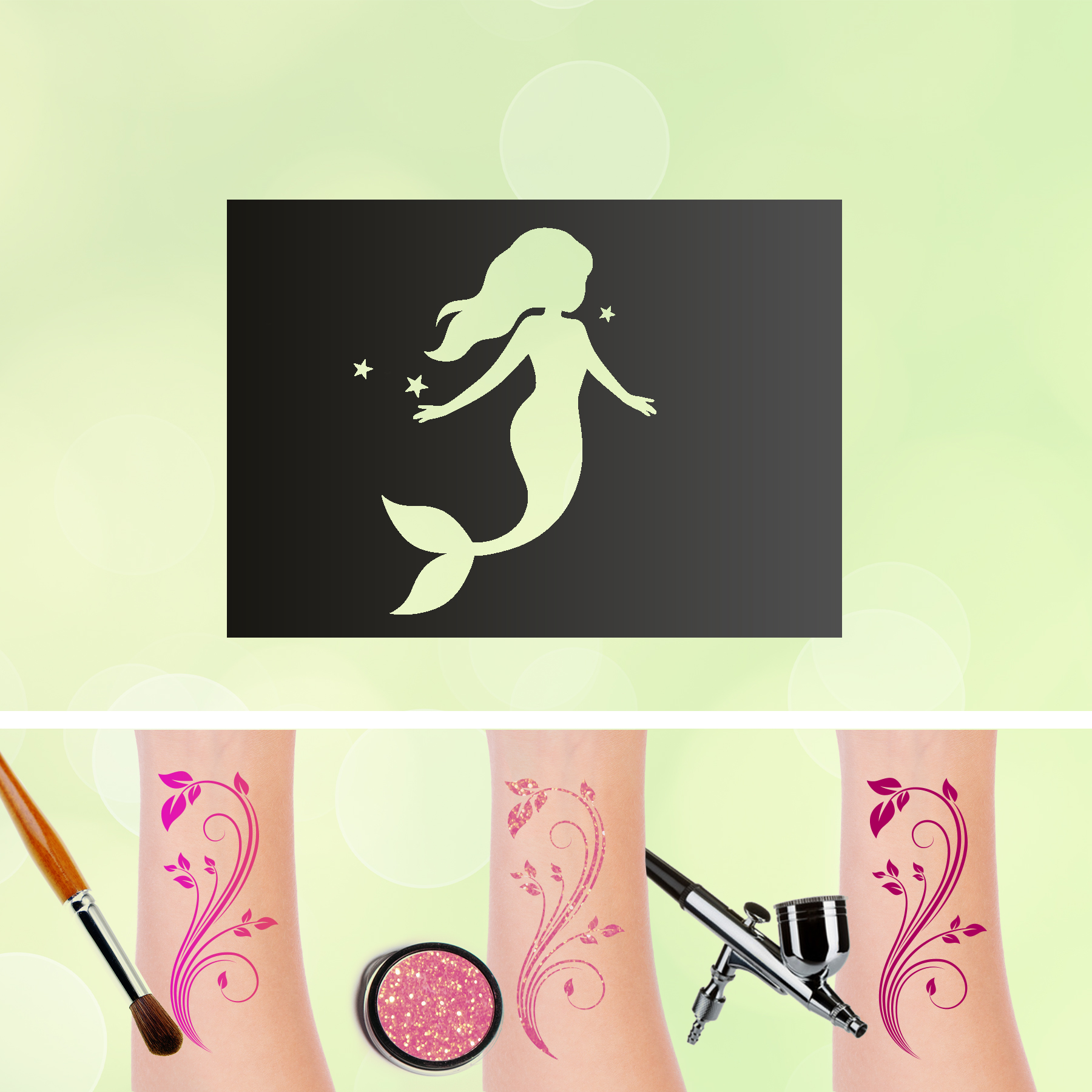 Tattoo Schablone Meerjungfrau 2 Selbstklebend Kinder Schminken Airbrush Meer Unterwasser Ozean Body