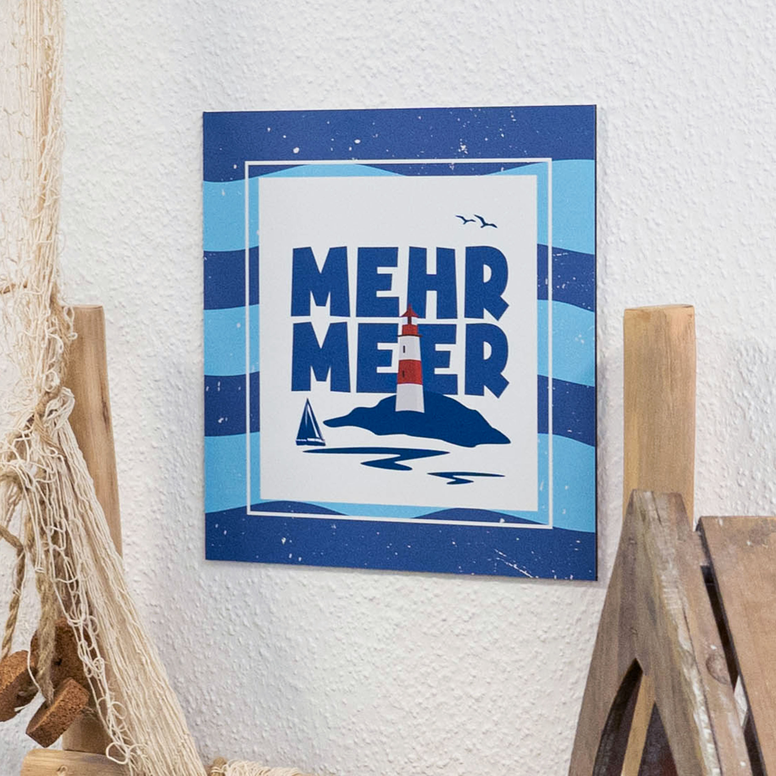 Mehr Meer Schild Alu Verbund Wandbild Strand Leuchtturm Boot Wellen Möve See Ostsee Nordsee Bild Geschenkidee