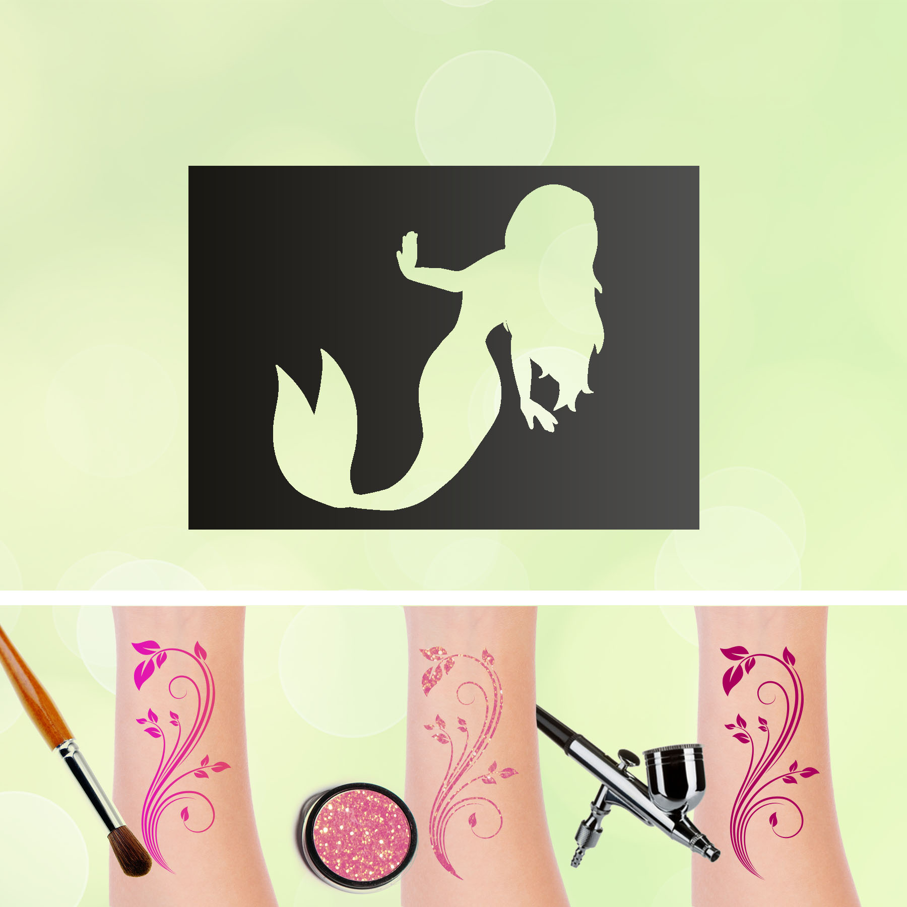Tattoo Schablone Meerjungfrau 4 Selbstklebend Kinder Schminken Airbrush Meer Unterwasser Ozean Body