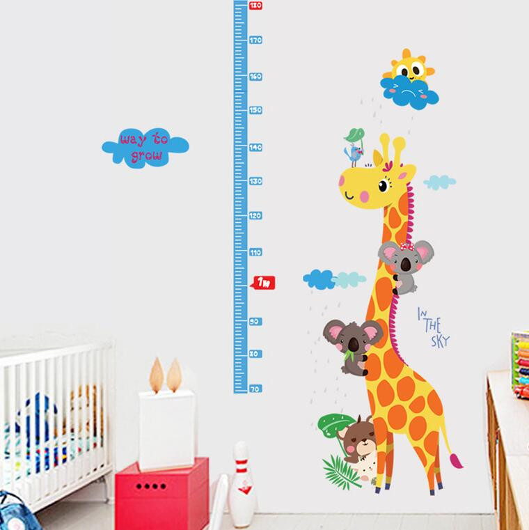 Wandtattoo Kinderzimmer - Messlatte Giraffe Wolke Sonne 70 - 180 cm
