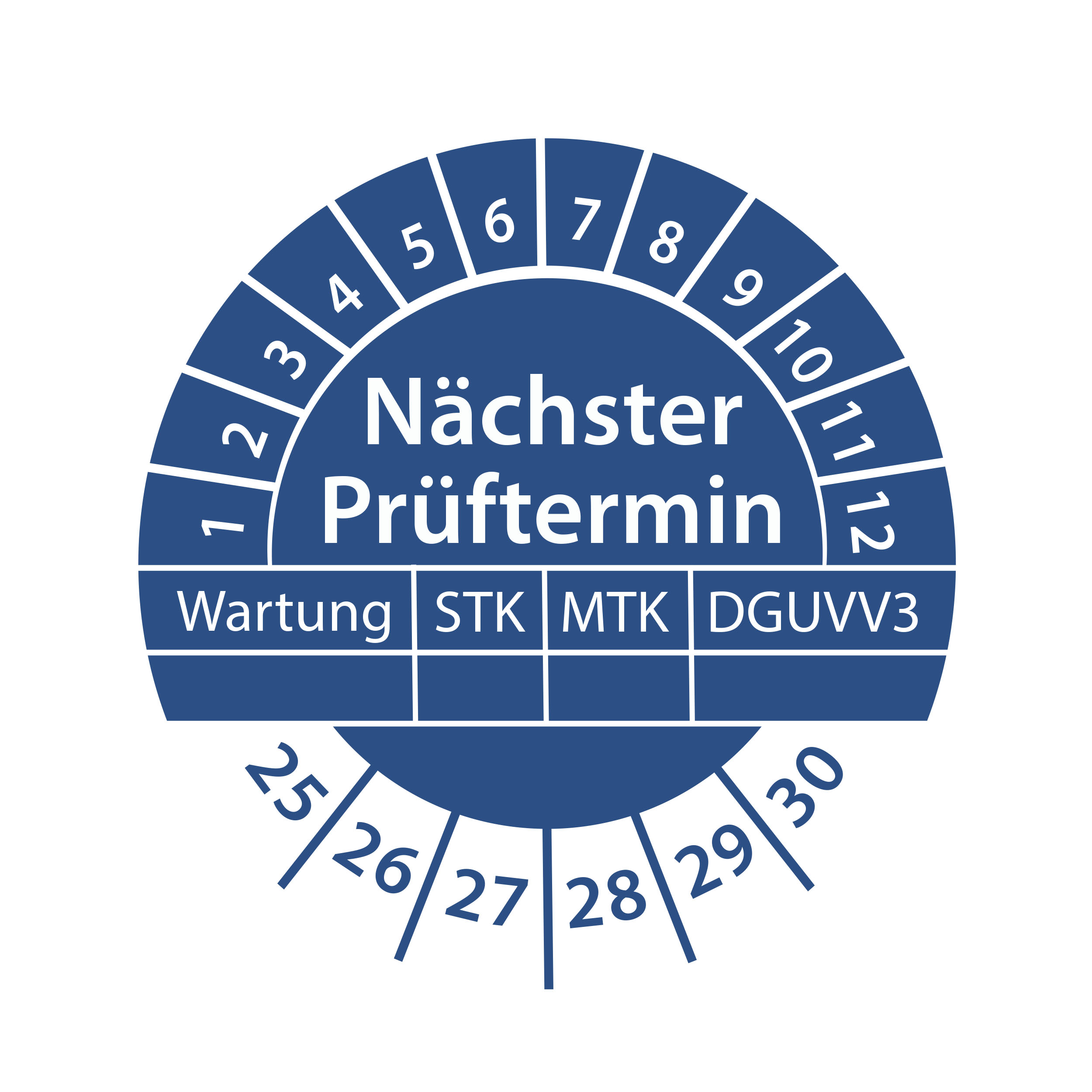 Prüfplakette Nächster Prüftermin Wartung STK MTK 2025-2030 Ø 30mm Rund Gelb/Blau Prüfetikett Prüfaufkleber