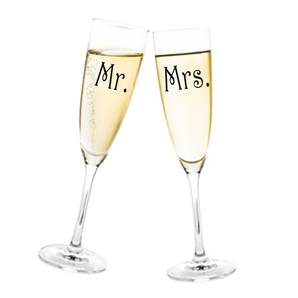 Aufkleber Hochzeit  Mr. & Mrs. für Sektglas Glasaufkleber für Gläser Selbstklebend