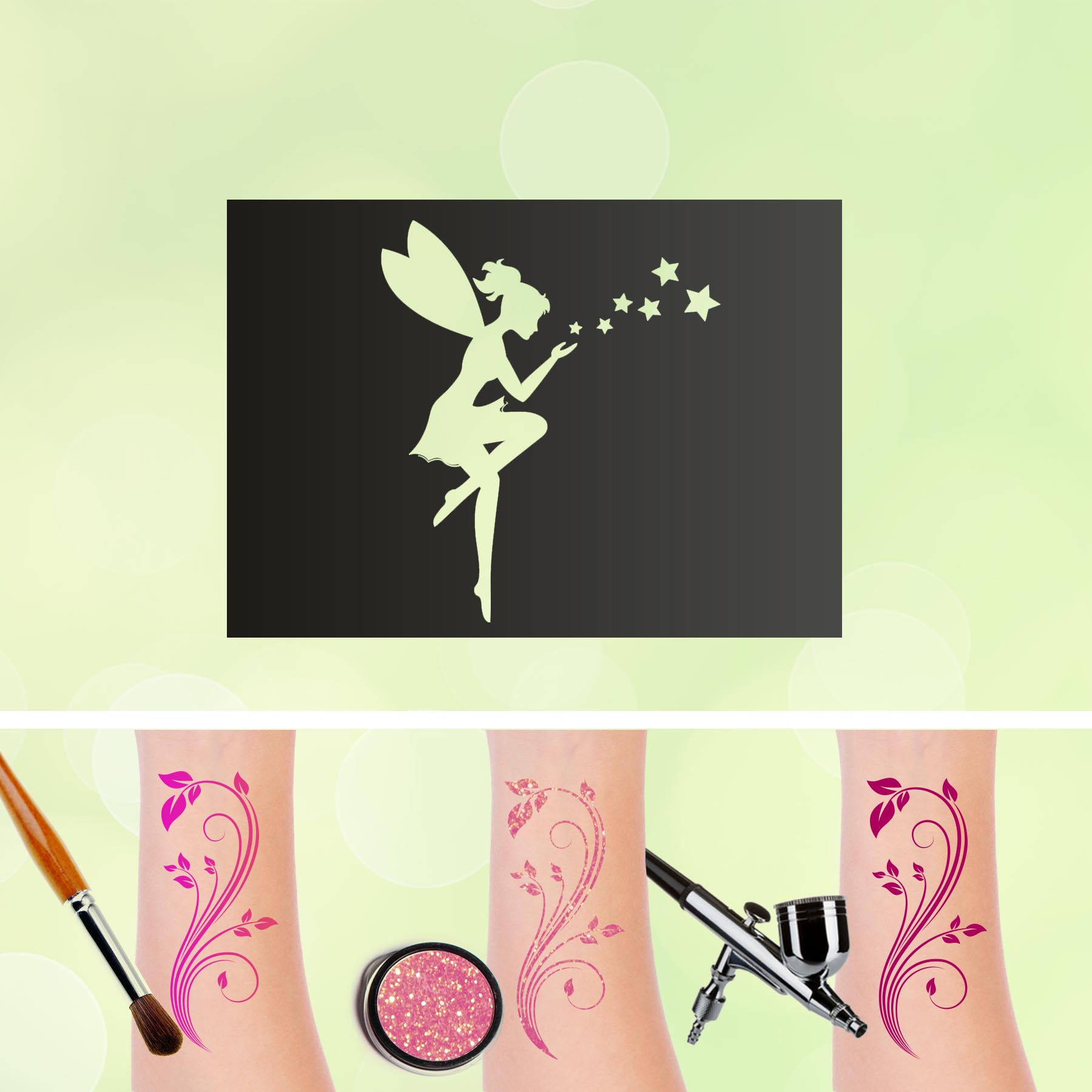 Tattoo Schablone Fee Sterne Glitzertattoos Selbstklebend Kinder Schminken Airbrush Feen Stars
