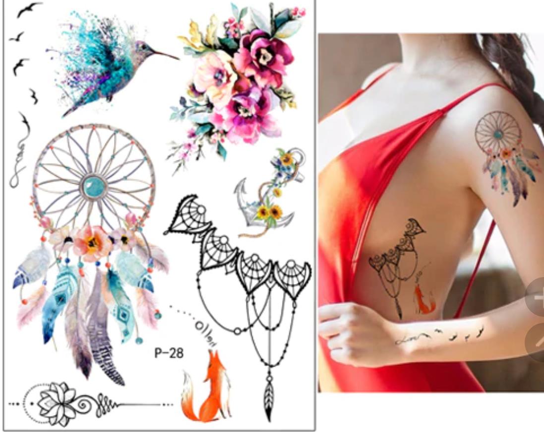 Tattoo Hauttattoo Sommer Set Temporäre Tattoos Traumfänger Anker Kolibri