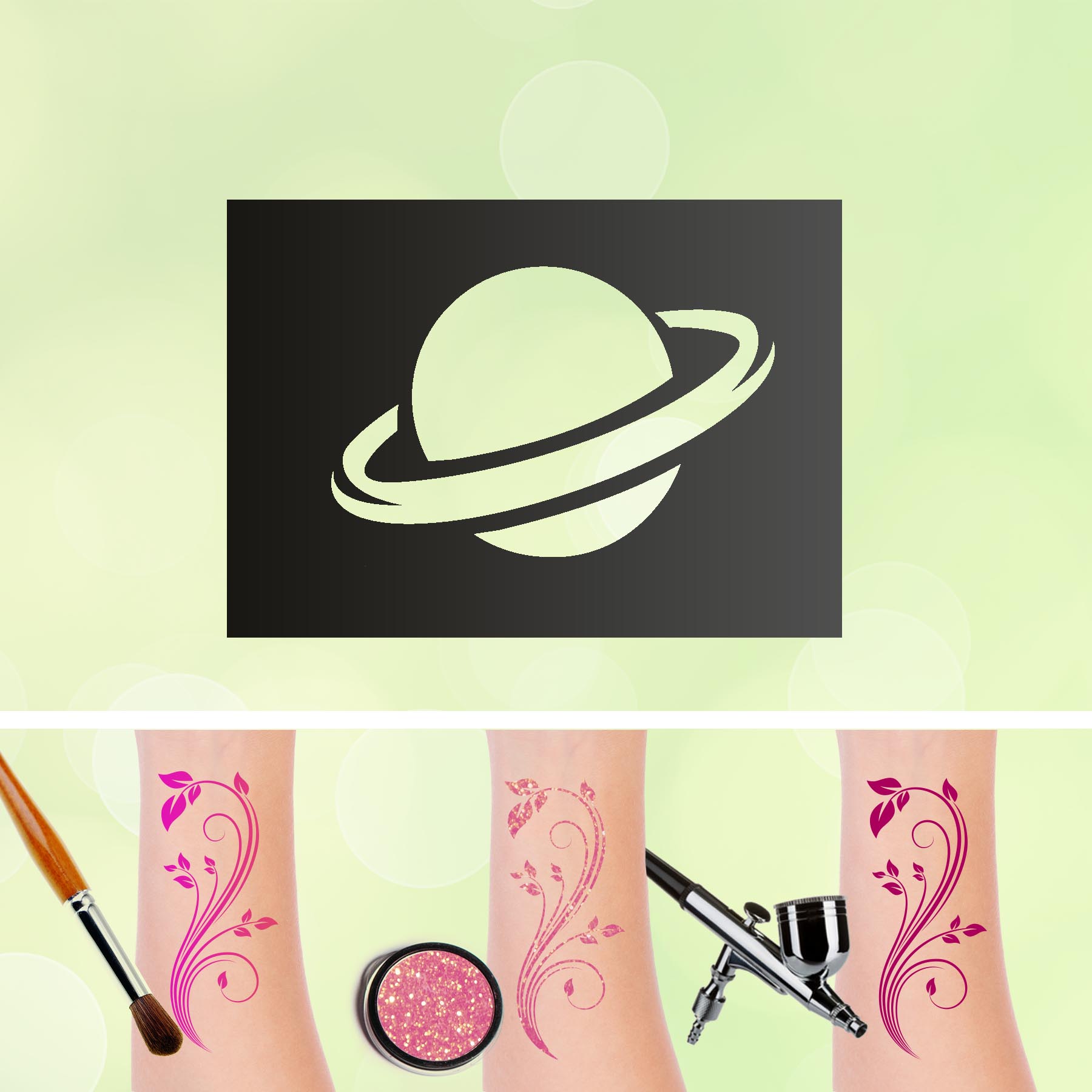 Tattoo Schablone Planet Saturn Selbstklebend Kinder Schminken Airbrush Weltraum Erde Universum