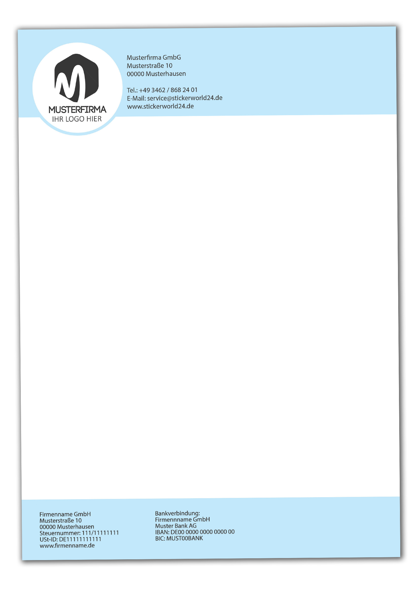 Briefpapier DIN-A4 Fertiges Design+Ihr Inhalt individuell einseitig bedruckt 4/0 Offsetpapier 90g/m²