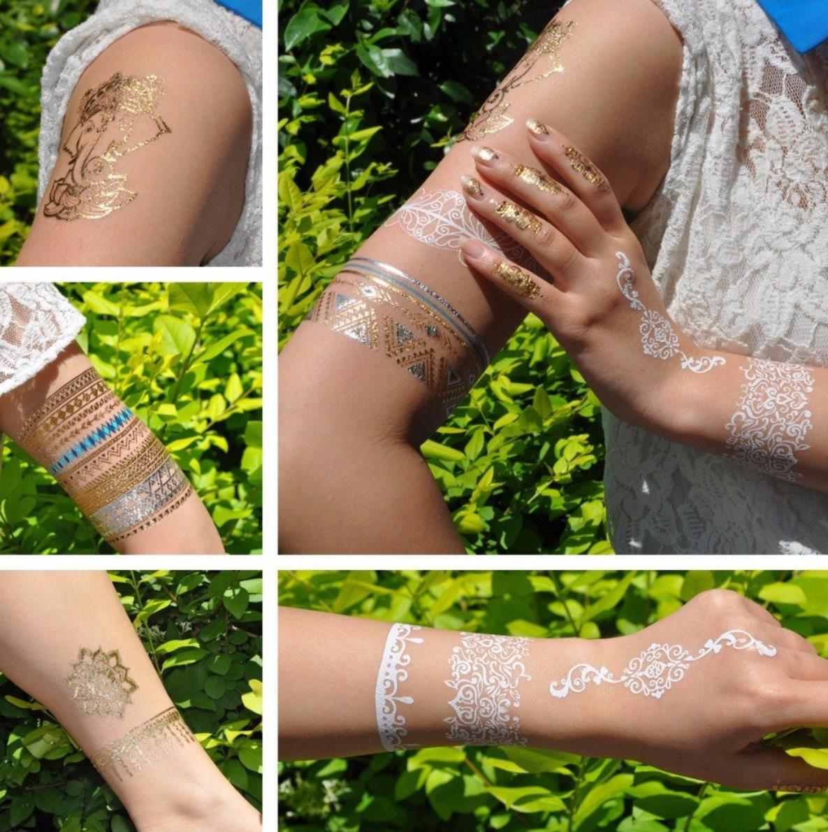Tattoo Hauttattoo Sommer Set Metallic Look Temporäre Tattoos Goldfolie Silberfolie