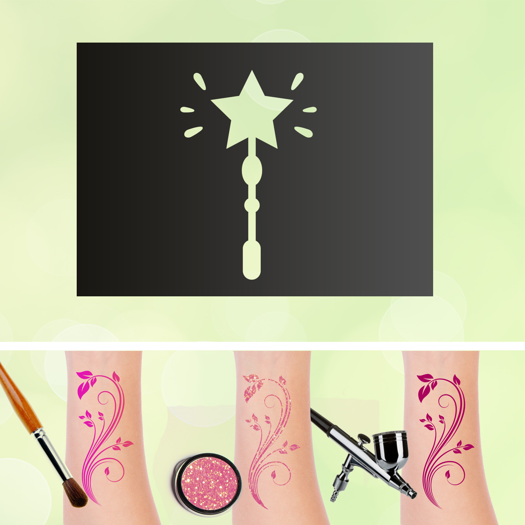 Tattoo Schablone Zauberstab Selbstklebend Kinder Schminken Airbrush Accessoires