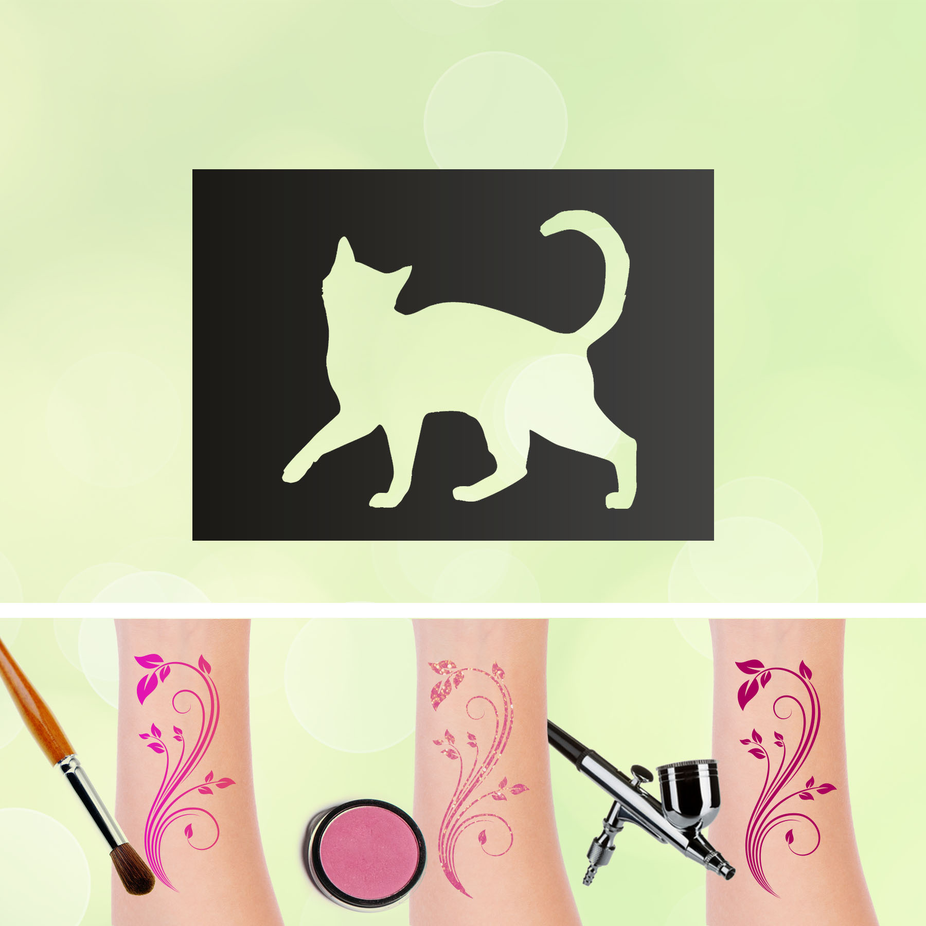 Tattoo Schablonen Katze V2 Selbstklebend Kinderschminken Airbrush