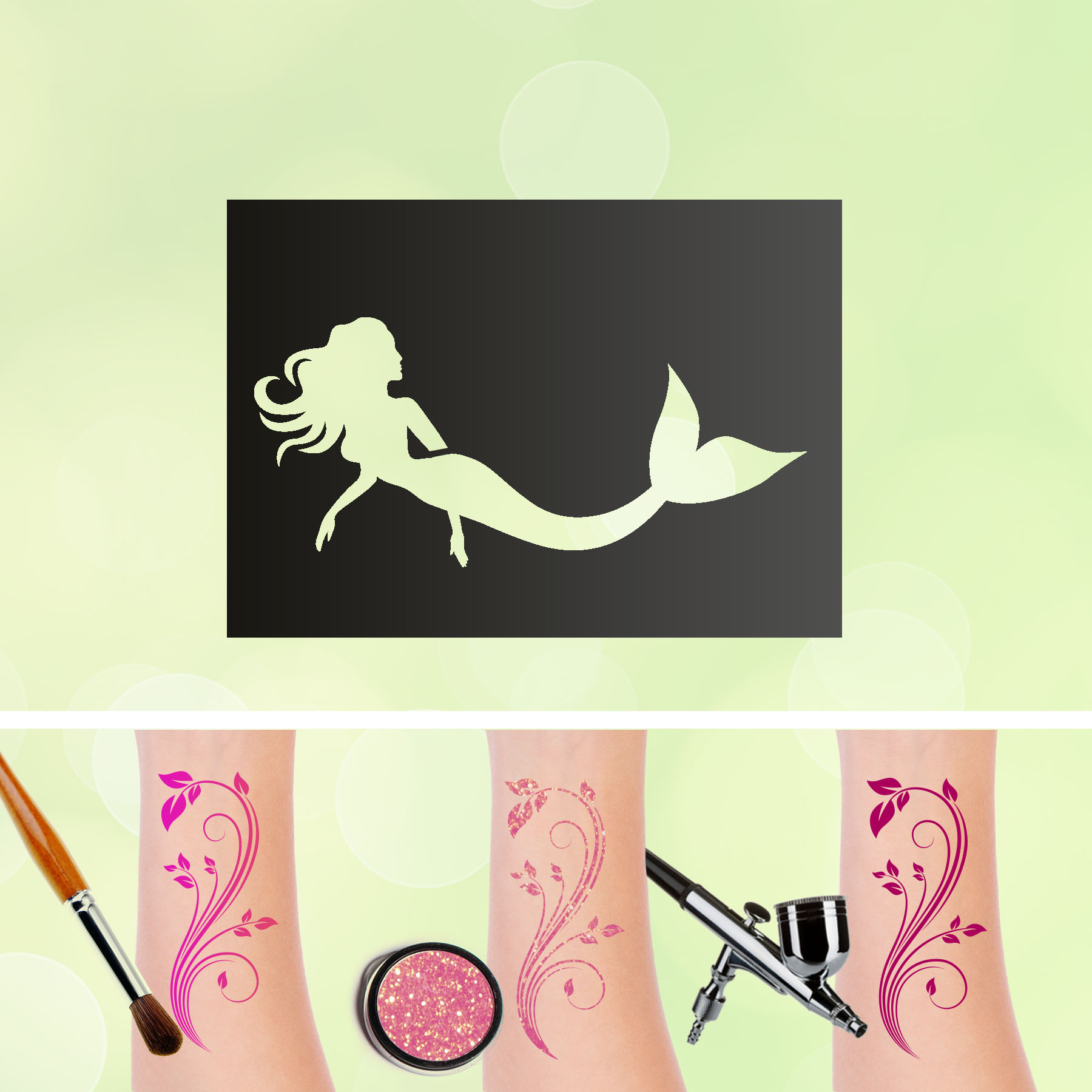 Tattoo Schablone Meerjungfrau 6 Selbstklebend Kinder Schminken Airbrush Meer Unterwasser Ozean Body