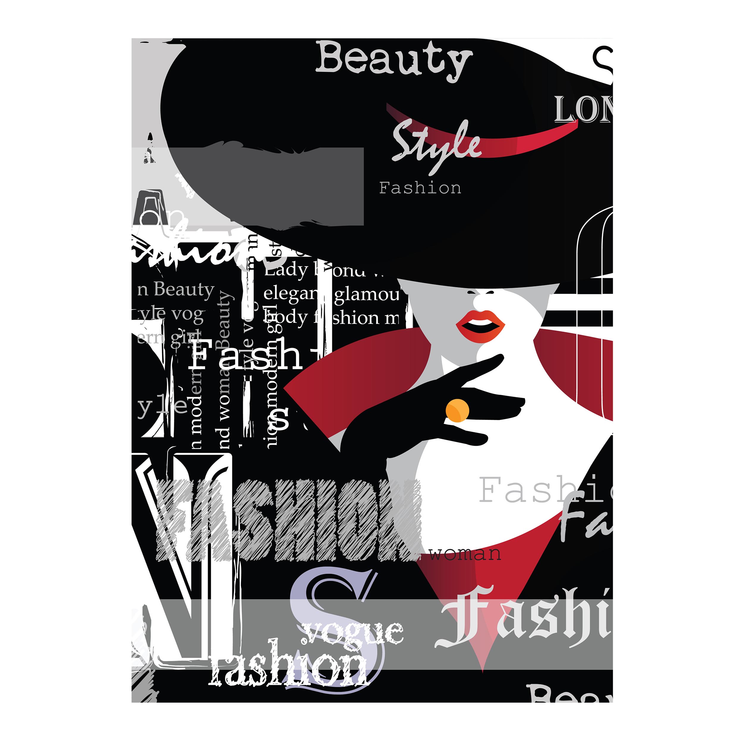 Wandbild Hochformat Titel: Lady Hut Mode Art Typo - Bild Wanddeko Alu Dibond Leinwand Acrylglas Holzbalken Butlerfinish Poster 